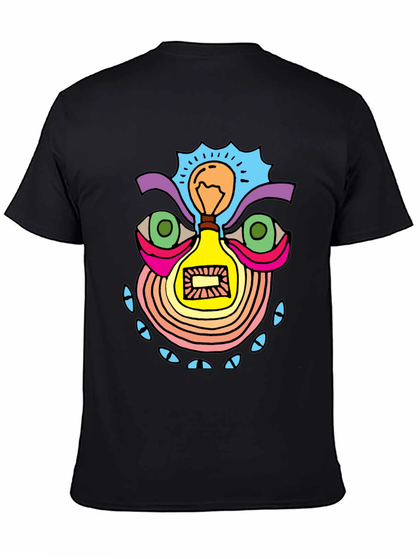 Abstract Light Bulb Face Graphic Tee - Black