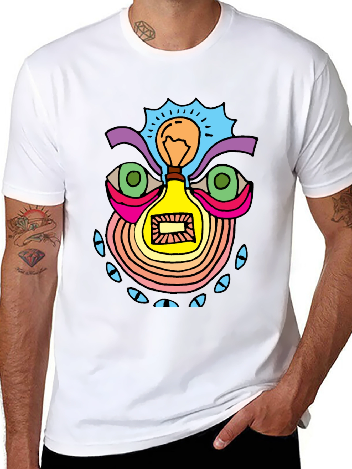 Abstract Light Bulb Face Graphic Tee - Black
