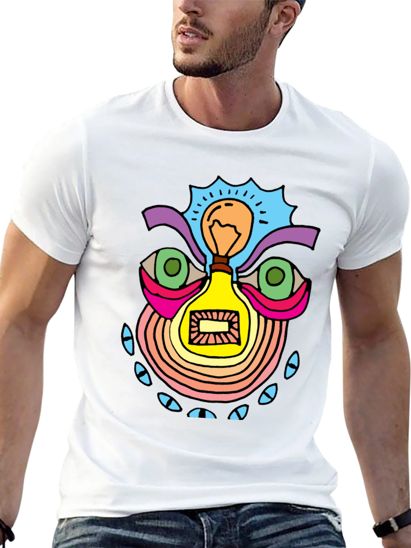 Abstract Light Bulb Face Graphic Tee - Black