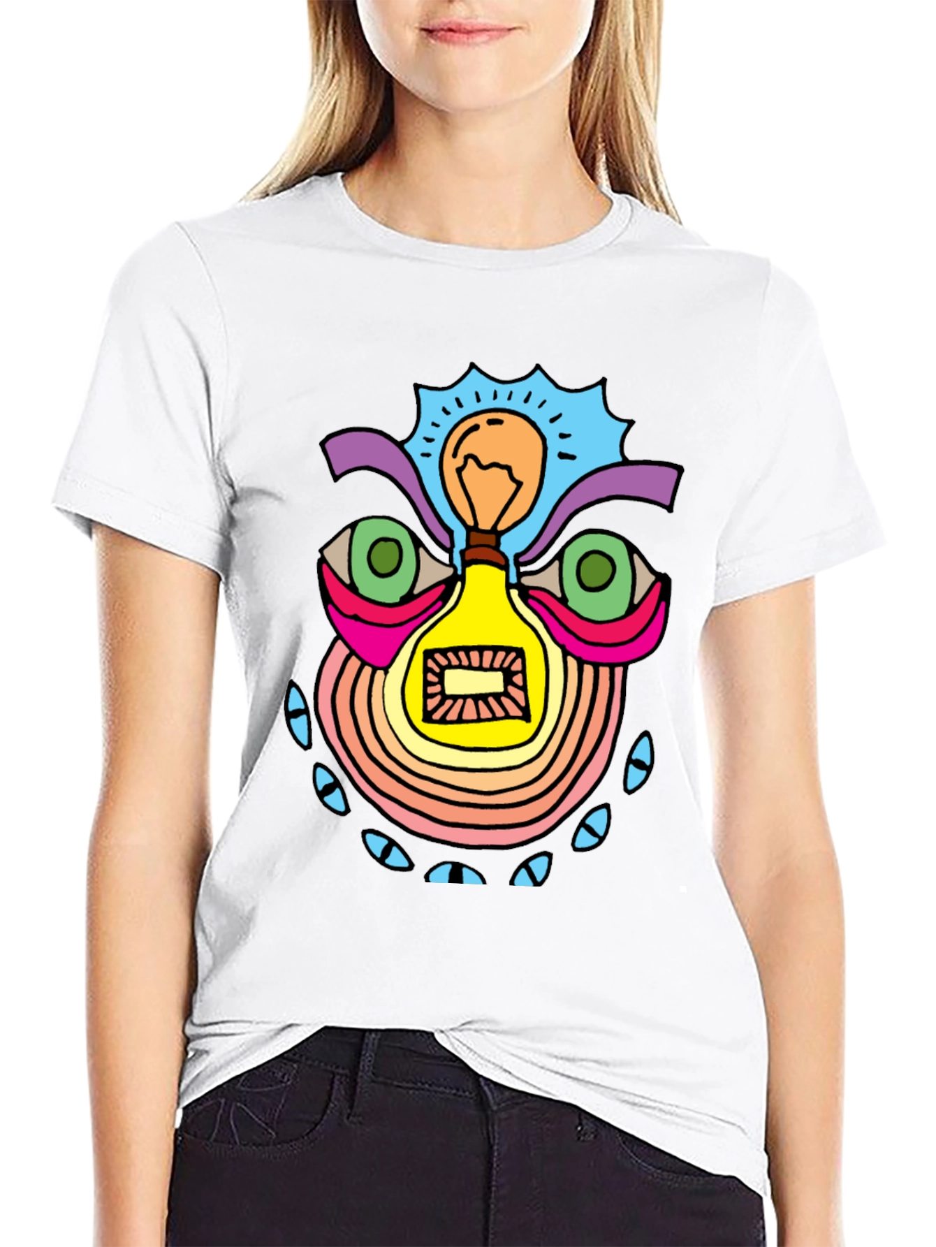 Abstract Light Bulb Face Graphic Tee - Black