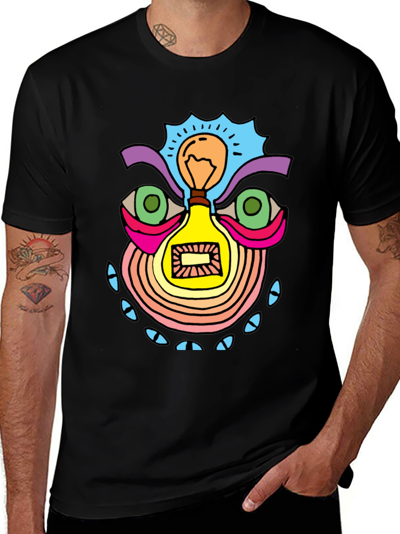 Abstract Light Bulb Face Graphic Tee - Black