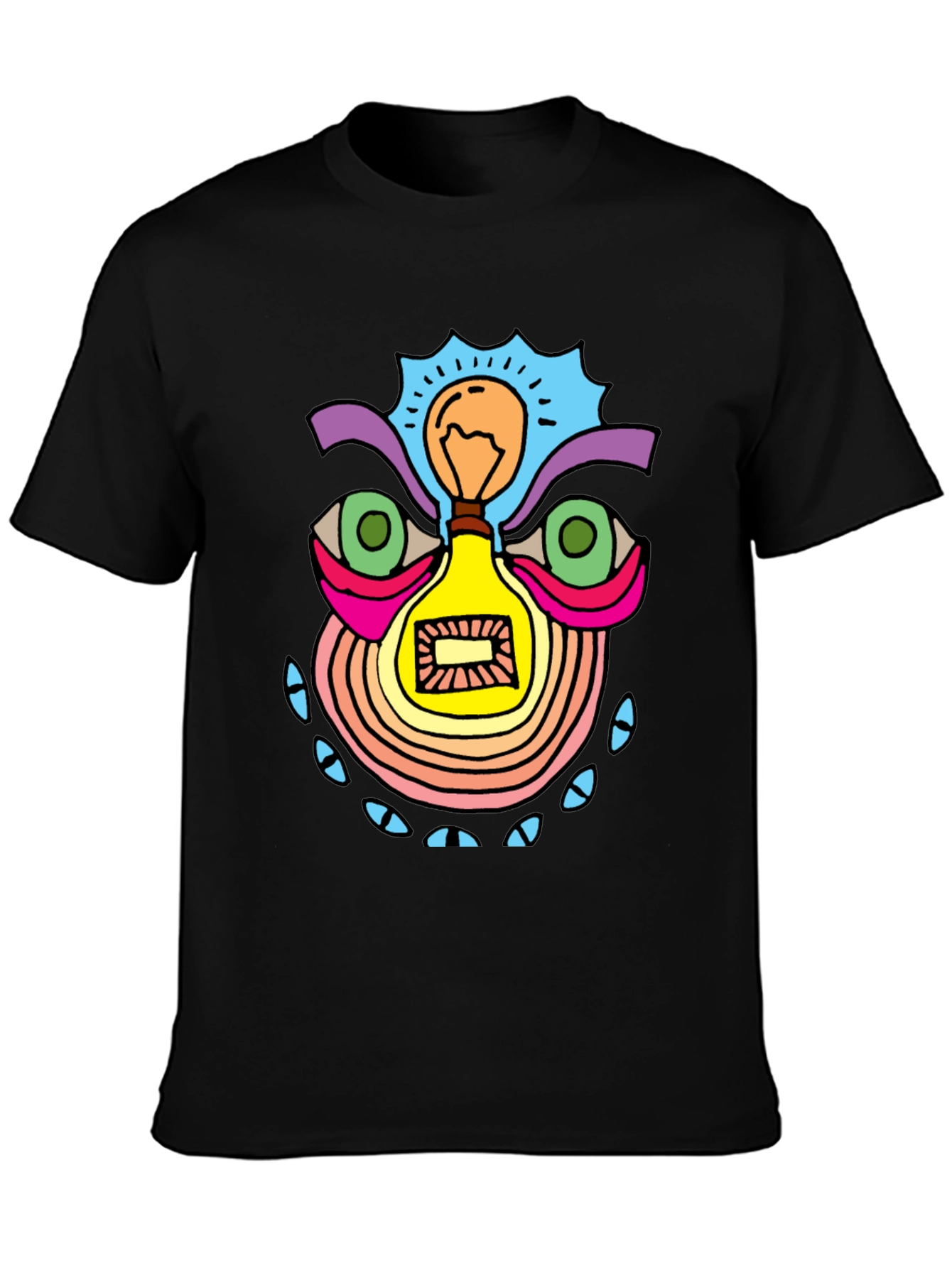 Abstract Light Bulb Face Graphic Tee - Black