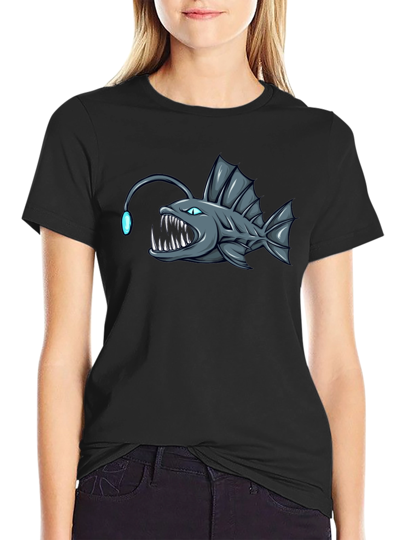 Angler Fish Graphic T-Shirt - Black
