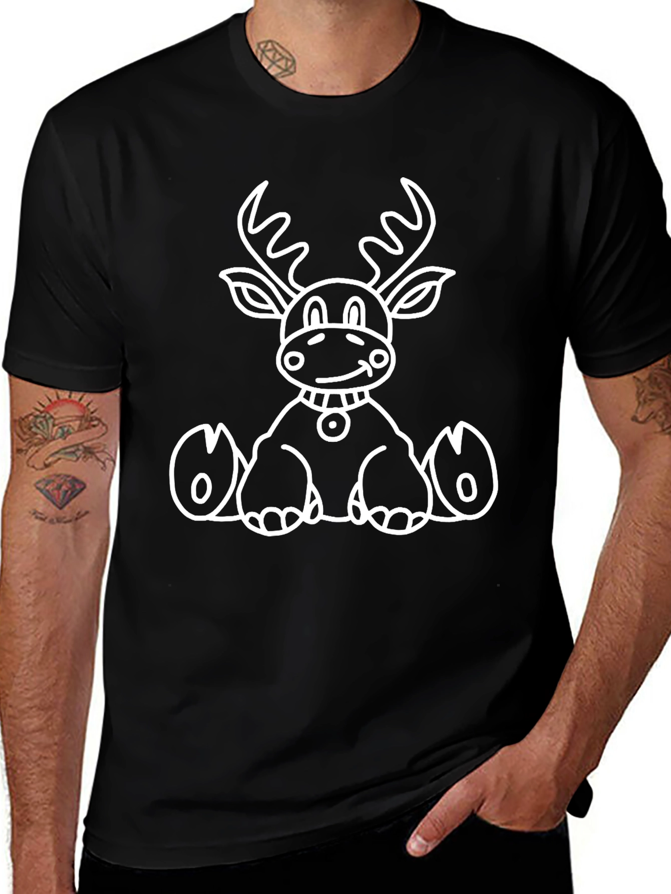 Cute Reindeer Graphic Tee - Black Unisex T-Shirt