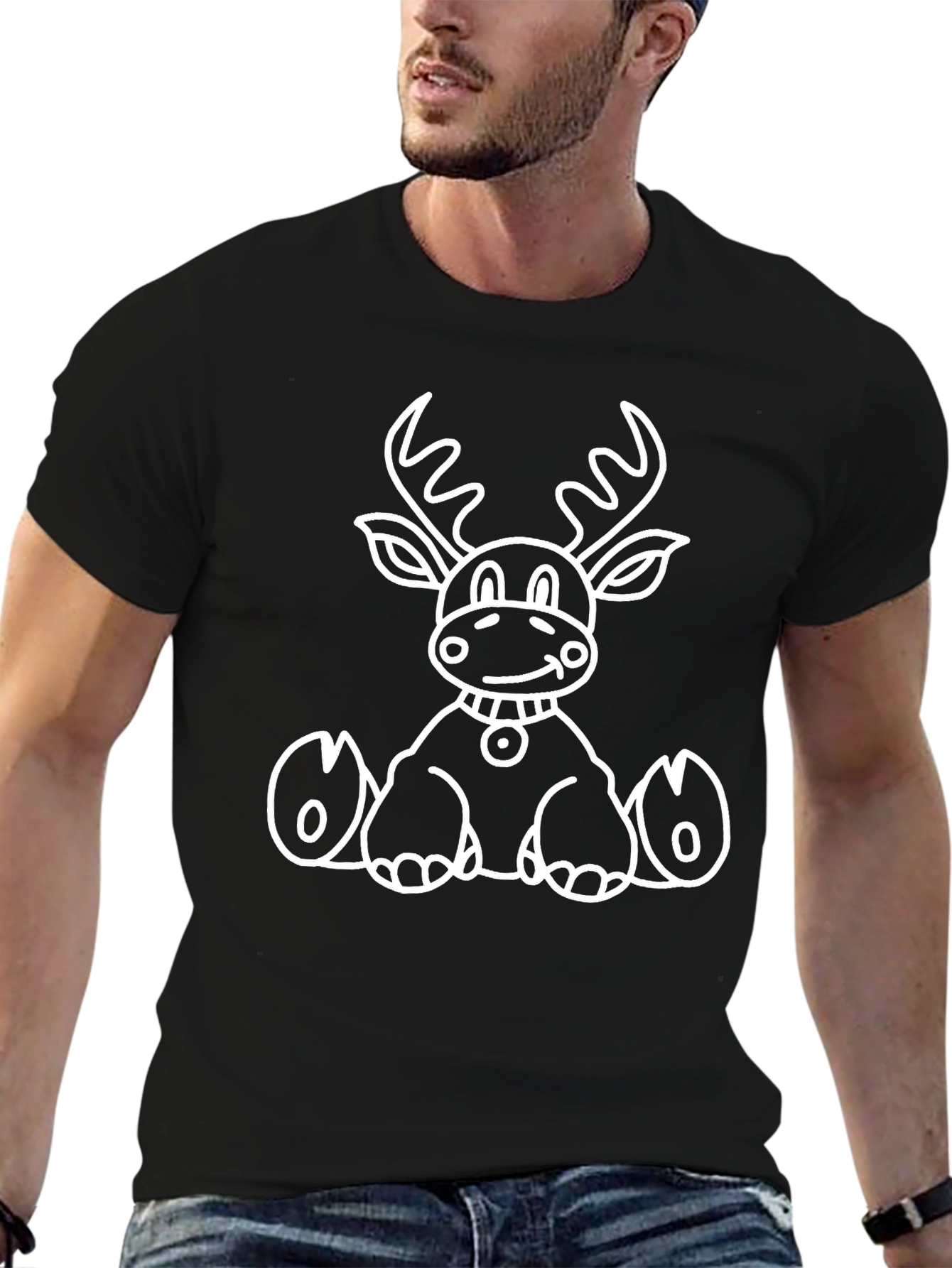 Cute Reindeer Graphic Tee - Black Unisex T-Shirt