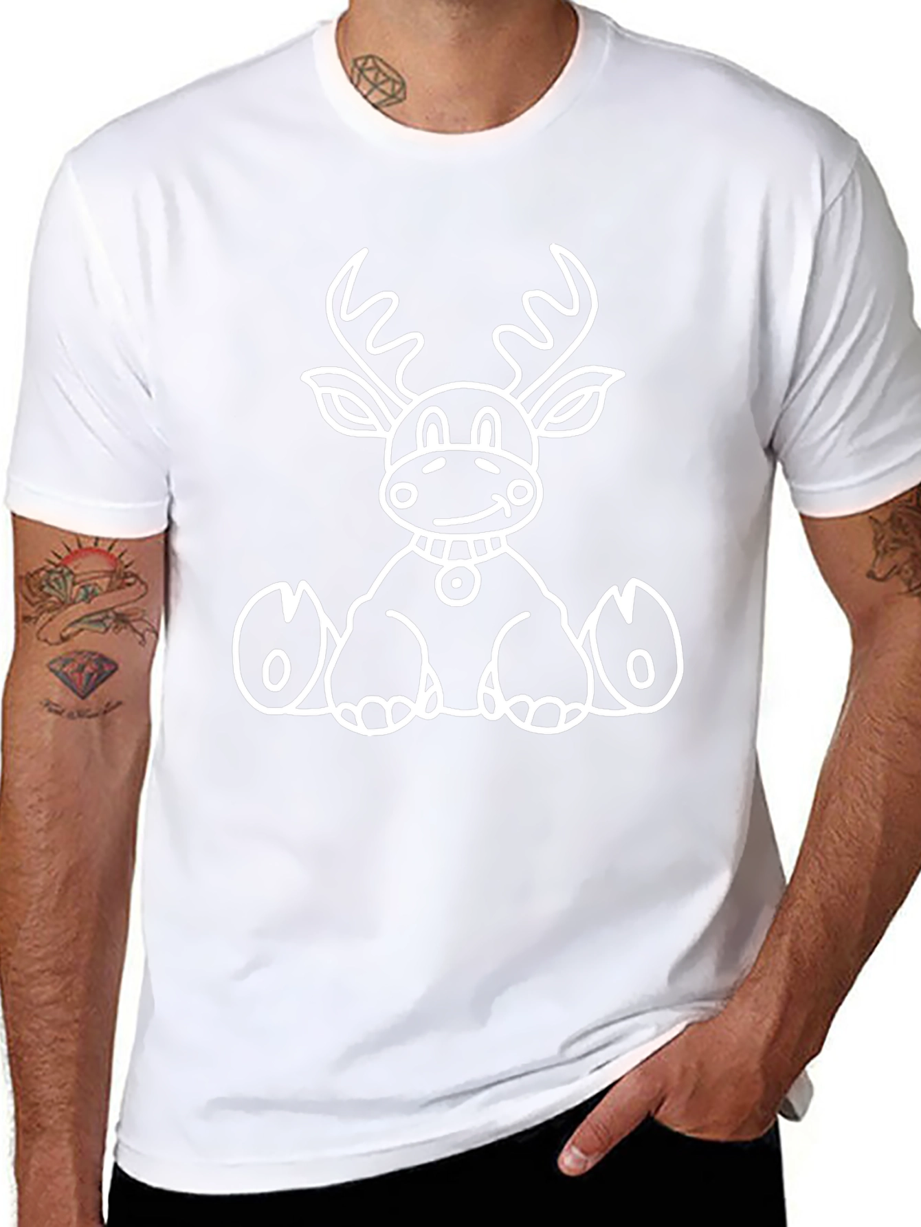 Cute Reindeer Graphic Tee - Black Unisex T-Shirt