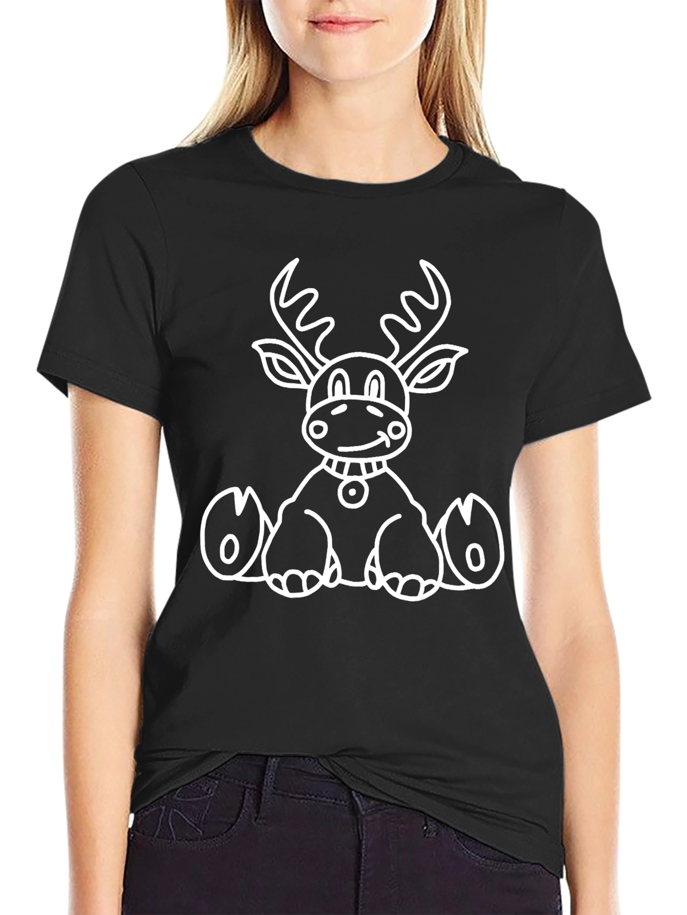 Cute Reindeer Graphic Tee - Black Unisex T-Shirt