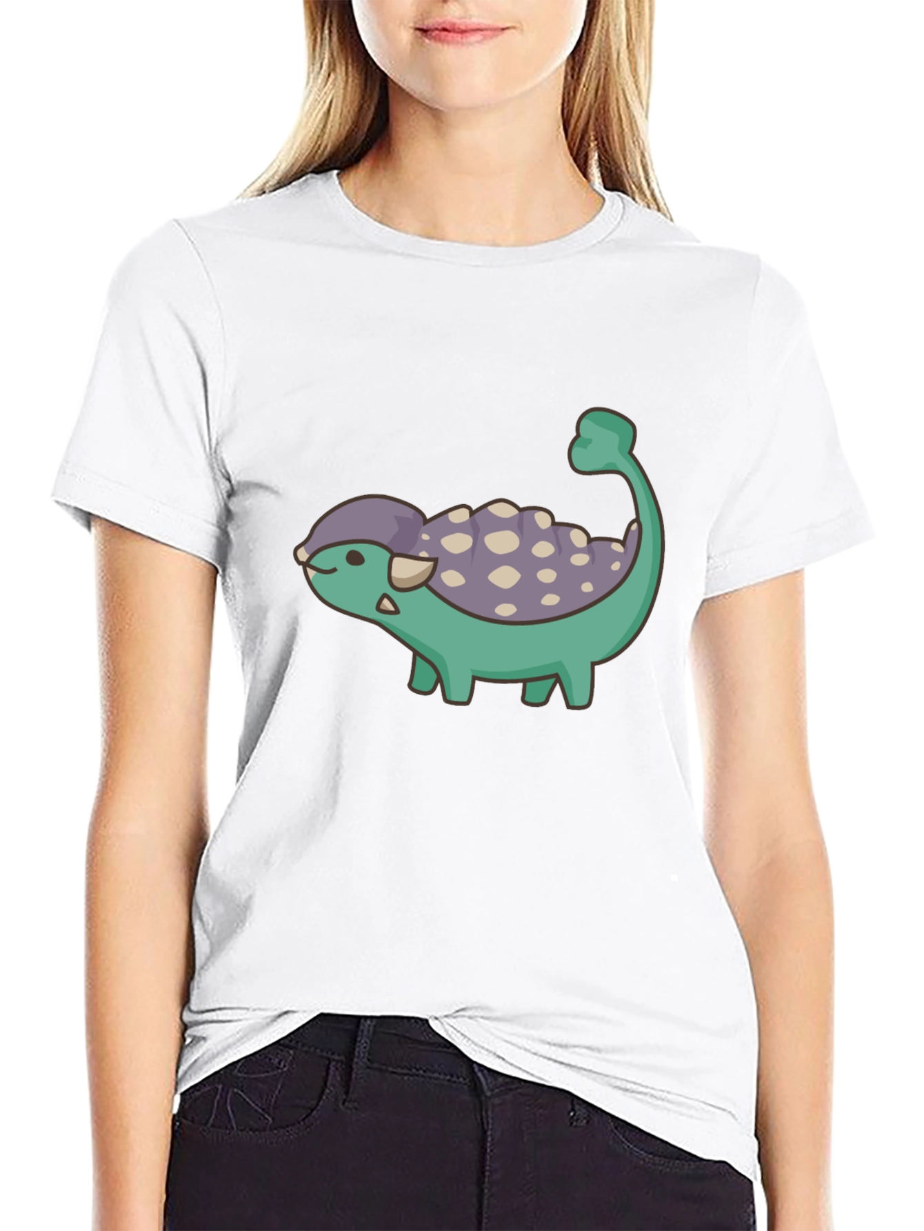 Cute Dinosaur Cartoon Black T-Shirt