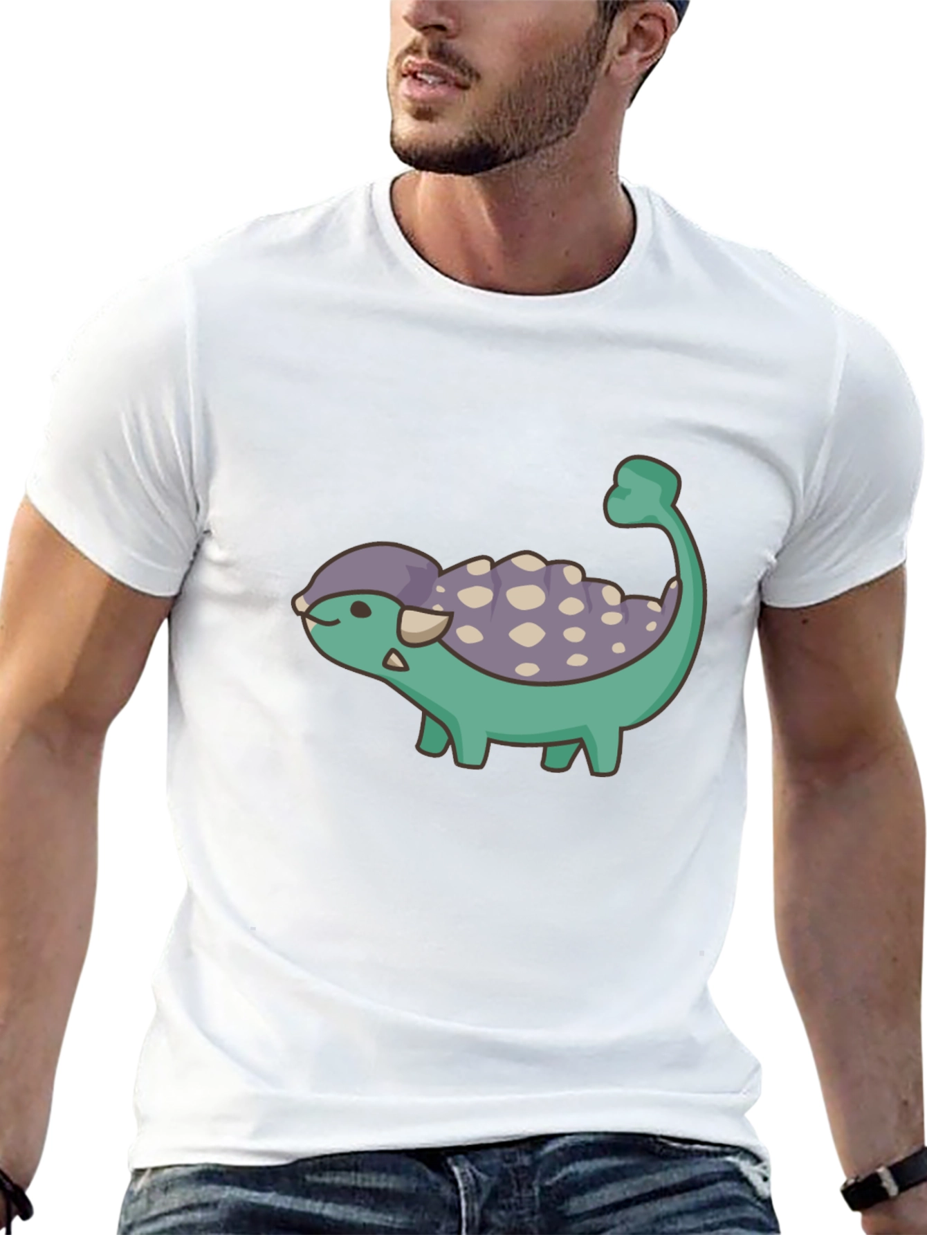 Cute Dinosaur Cartoon Black T-Shirt