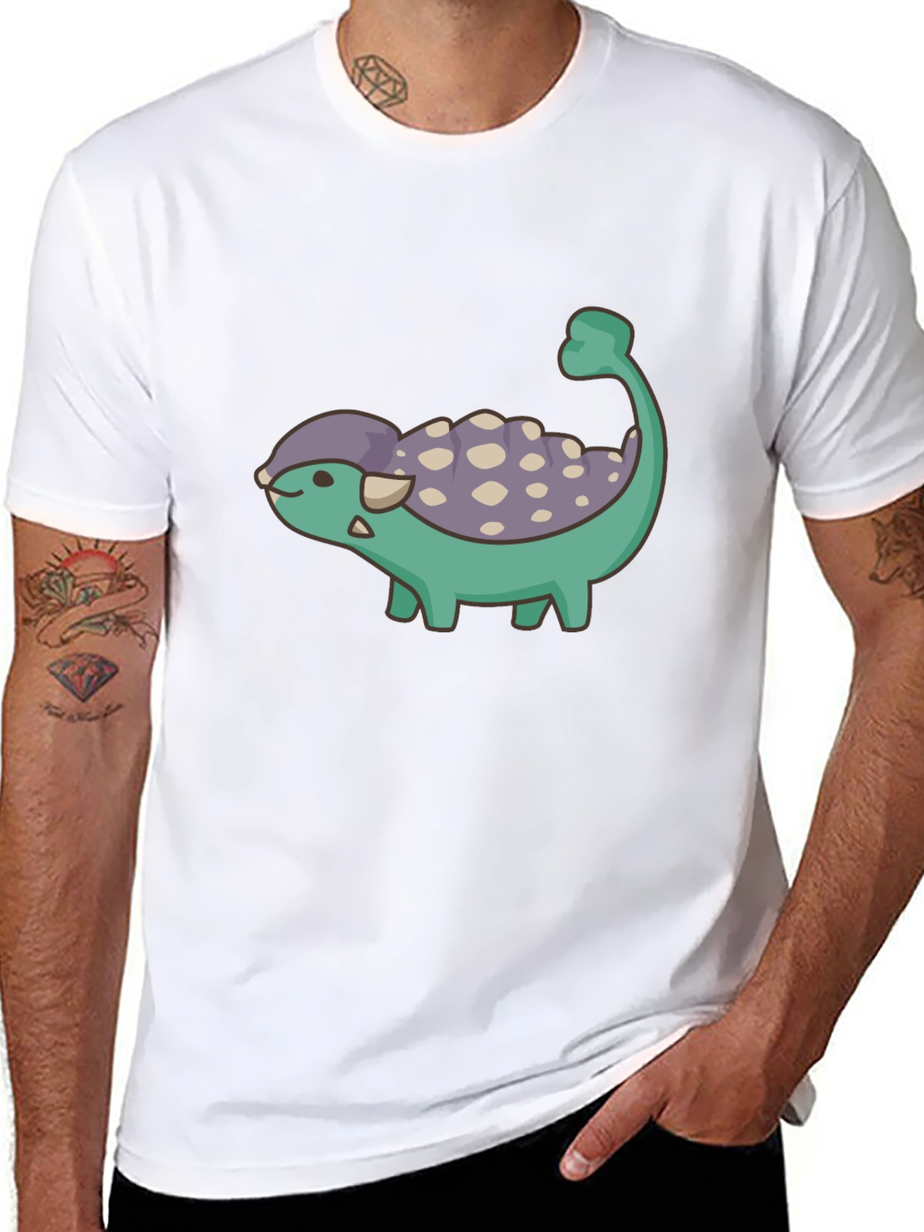 Cute Dinosaur Cartoon Black T-Shirt
