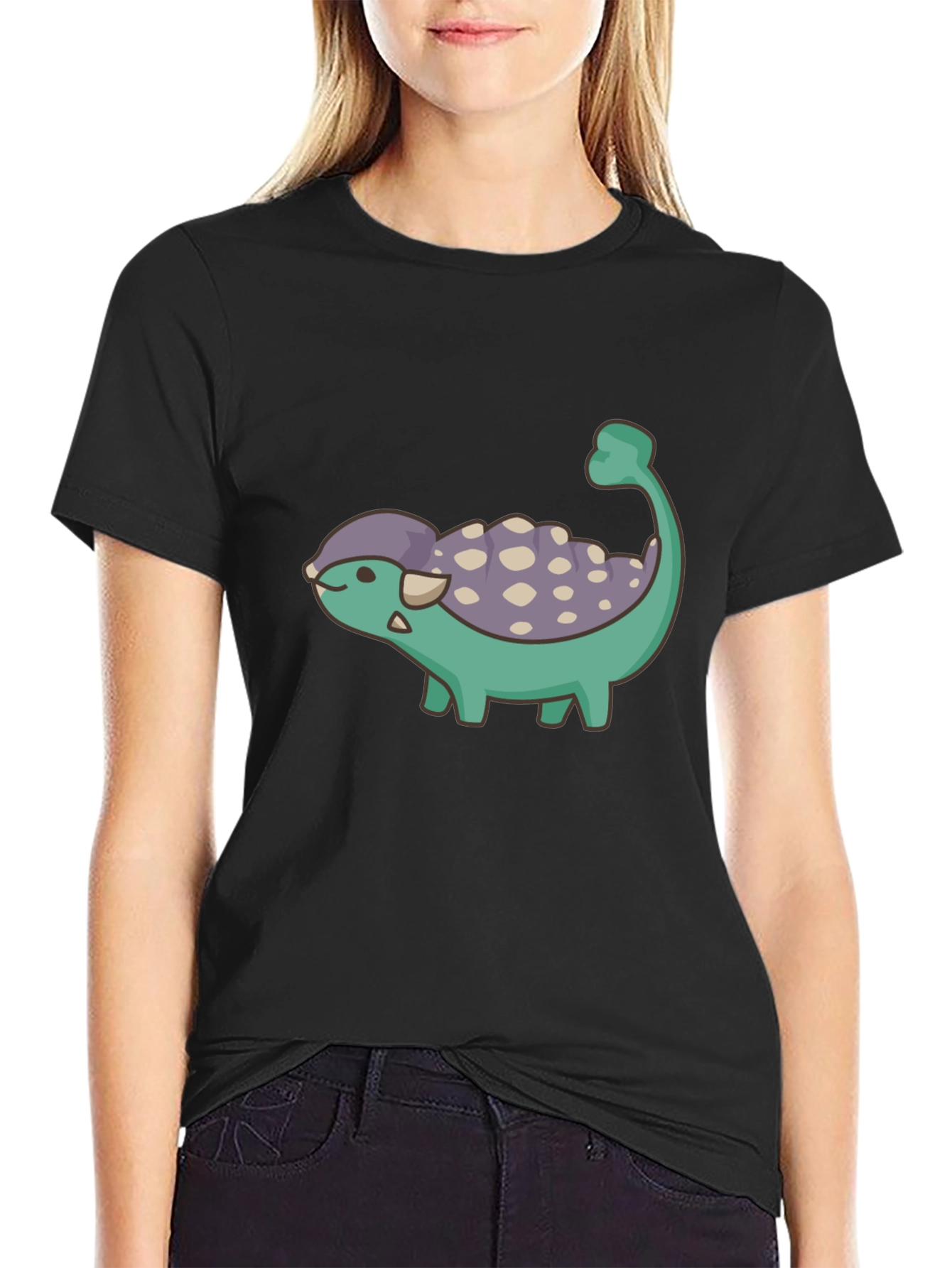 Cute Dinosaur Cartoon Black T-Shirt