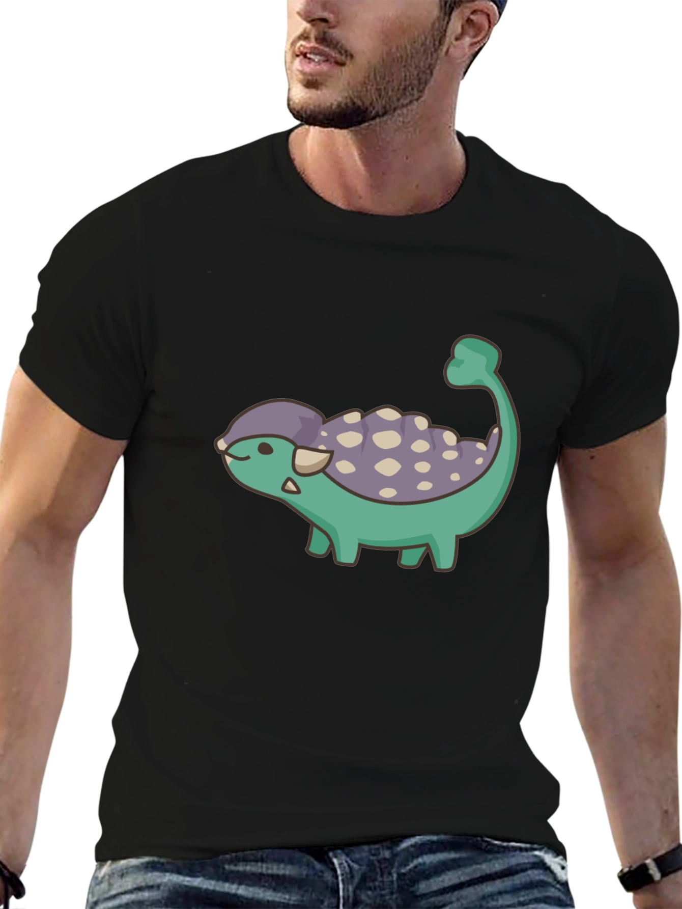 Cute Dinosaur Cartoon Black T-Shirt