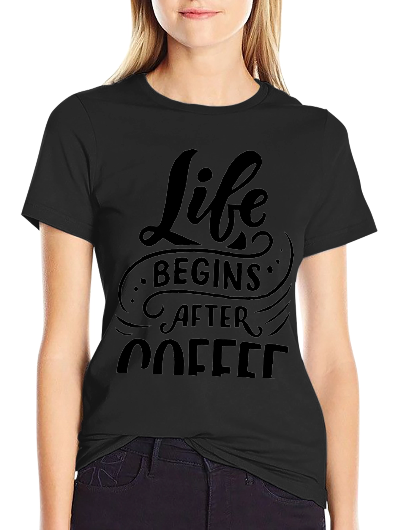 Life Begins After Coffee Black T-Shirt