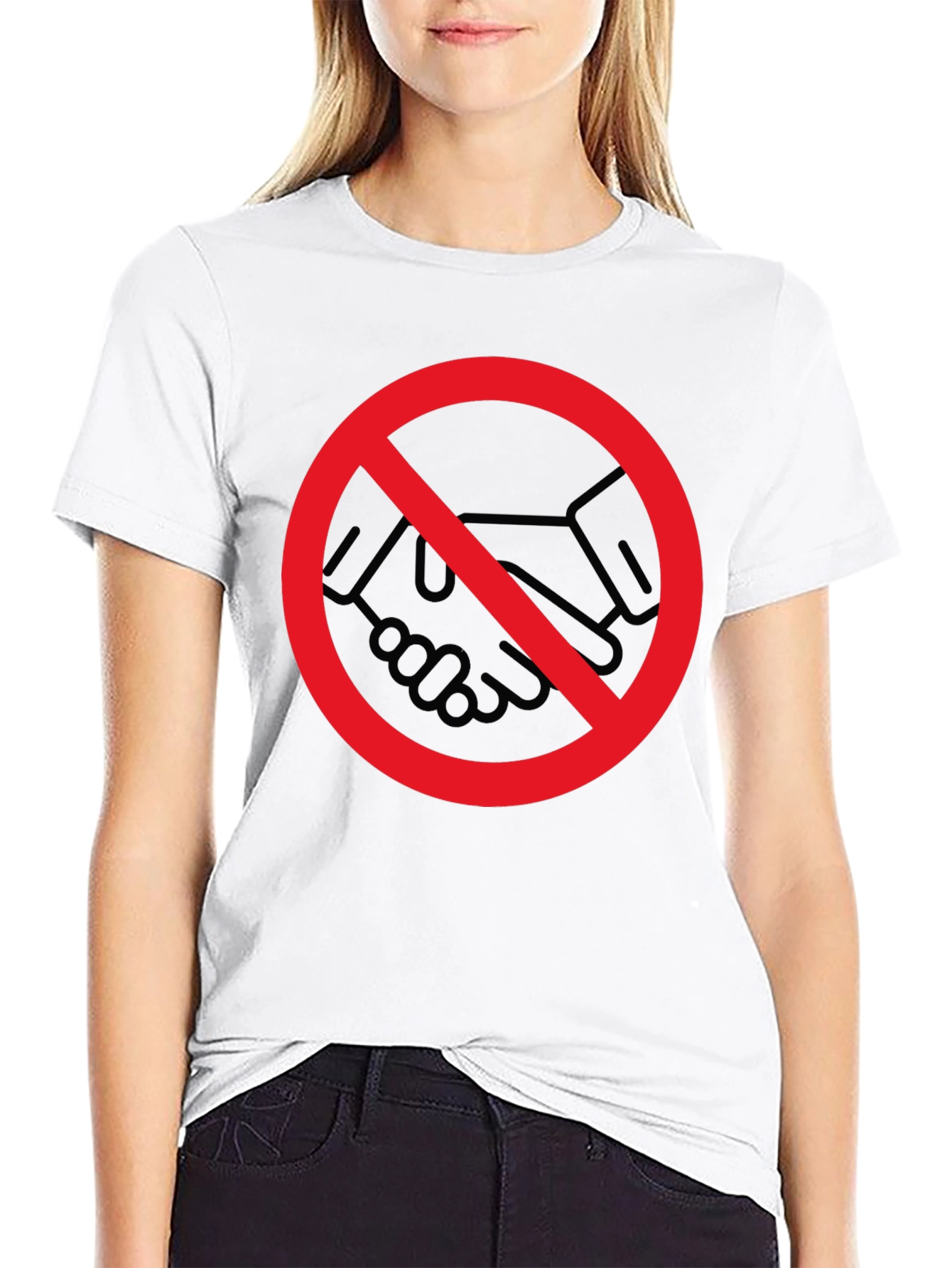 No Handshake Graphic Tee - Black Crew Neck