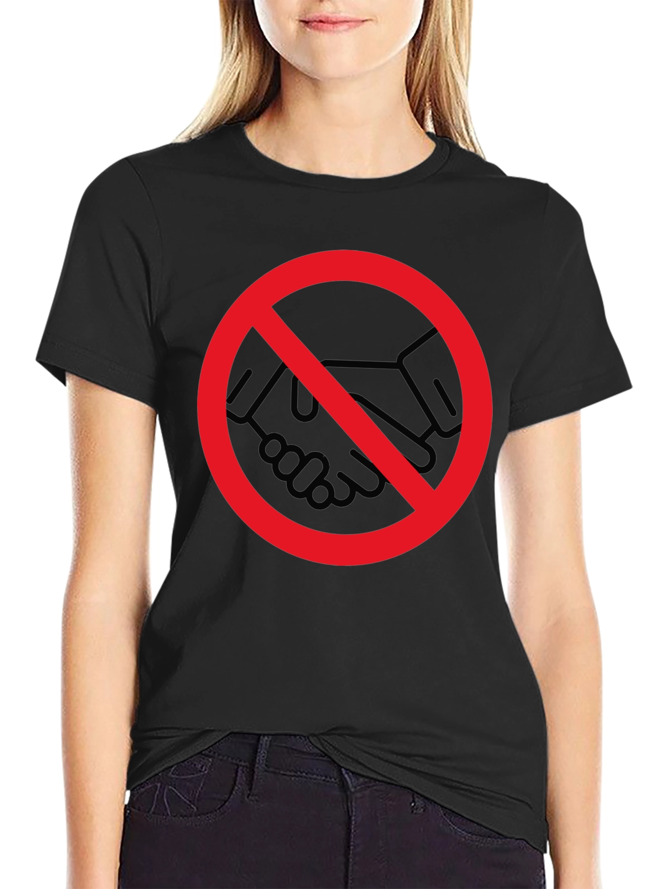 No Handshake Graphic Tee - Black Crew Neck