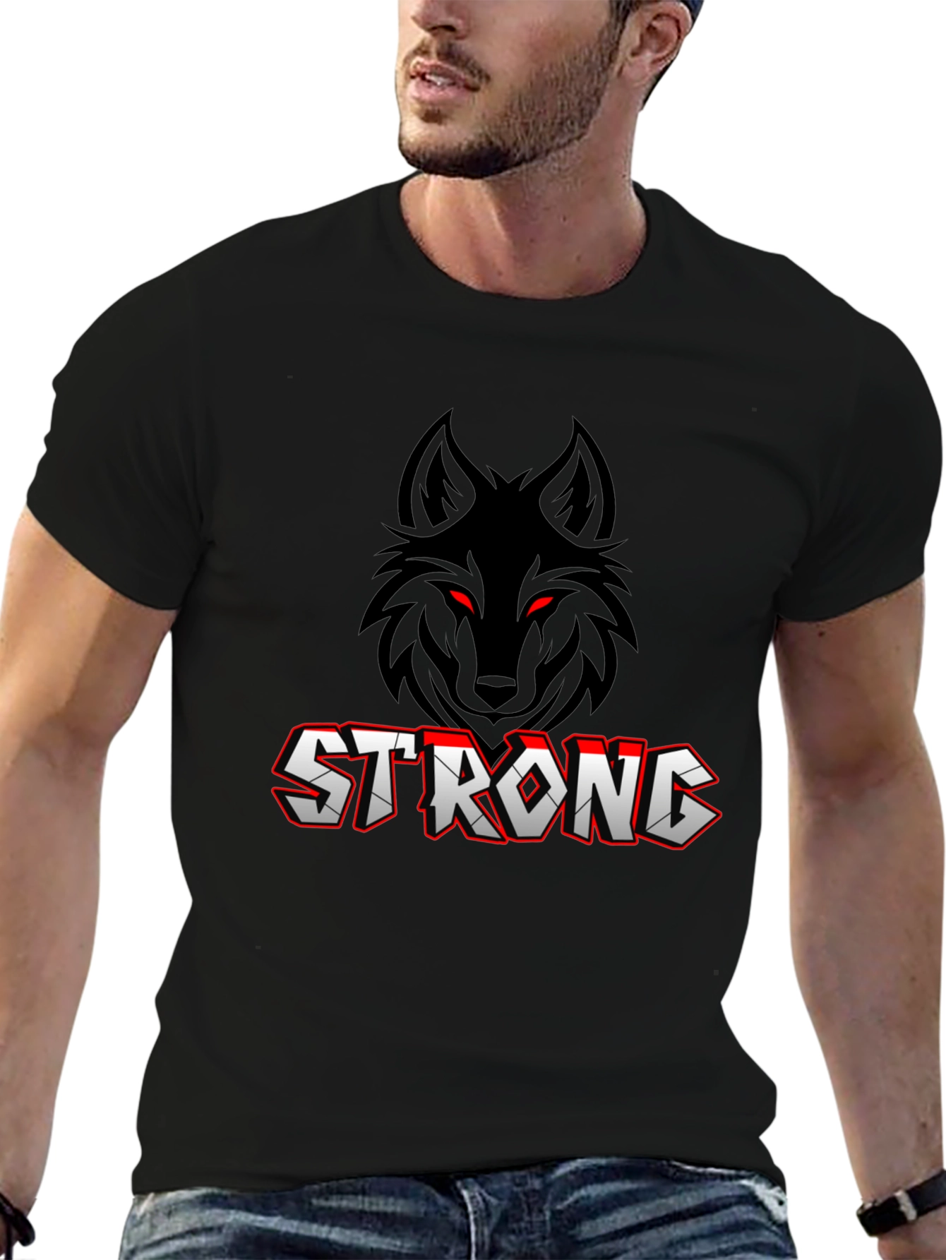 Strong Wolf Graphic T-Shirt - Black