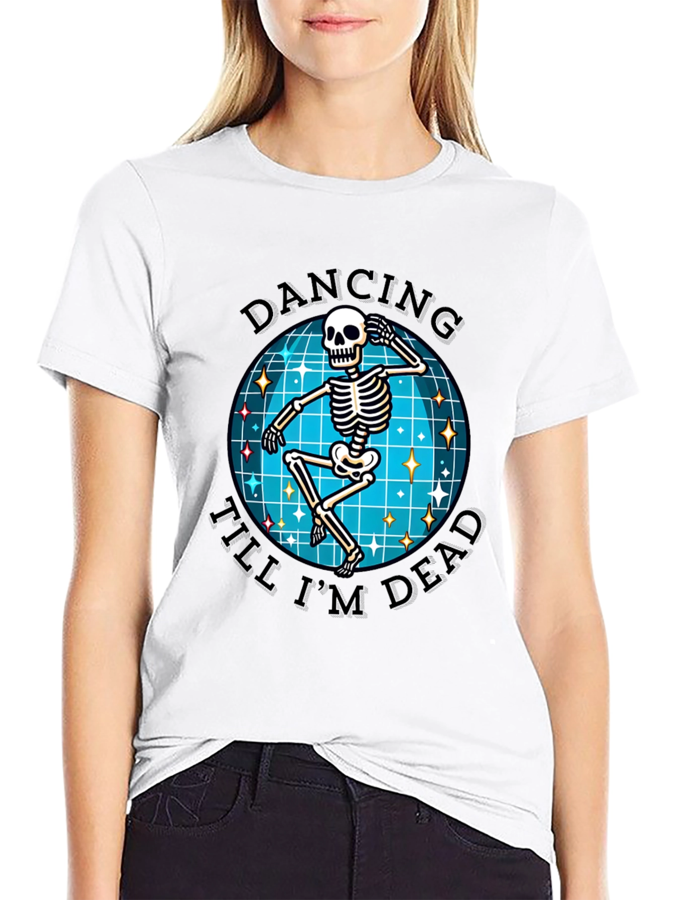 Dancing Skeleton Graphic Tee - Dance Till Youre Dead!