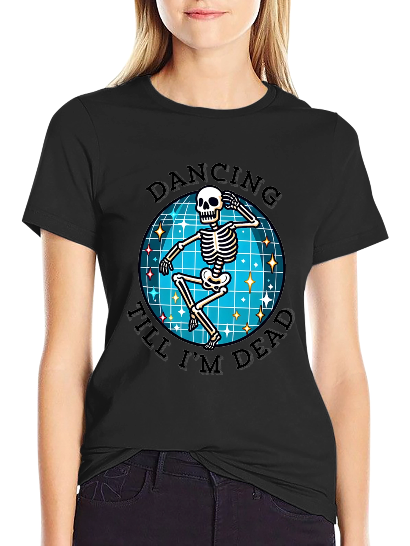 Dancing Skeleton Graphic Tee - Dance Till Youre Dead!