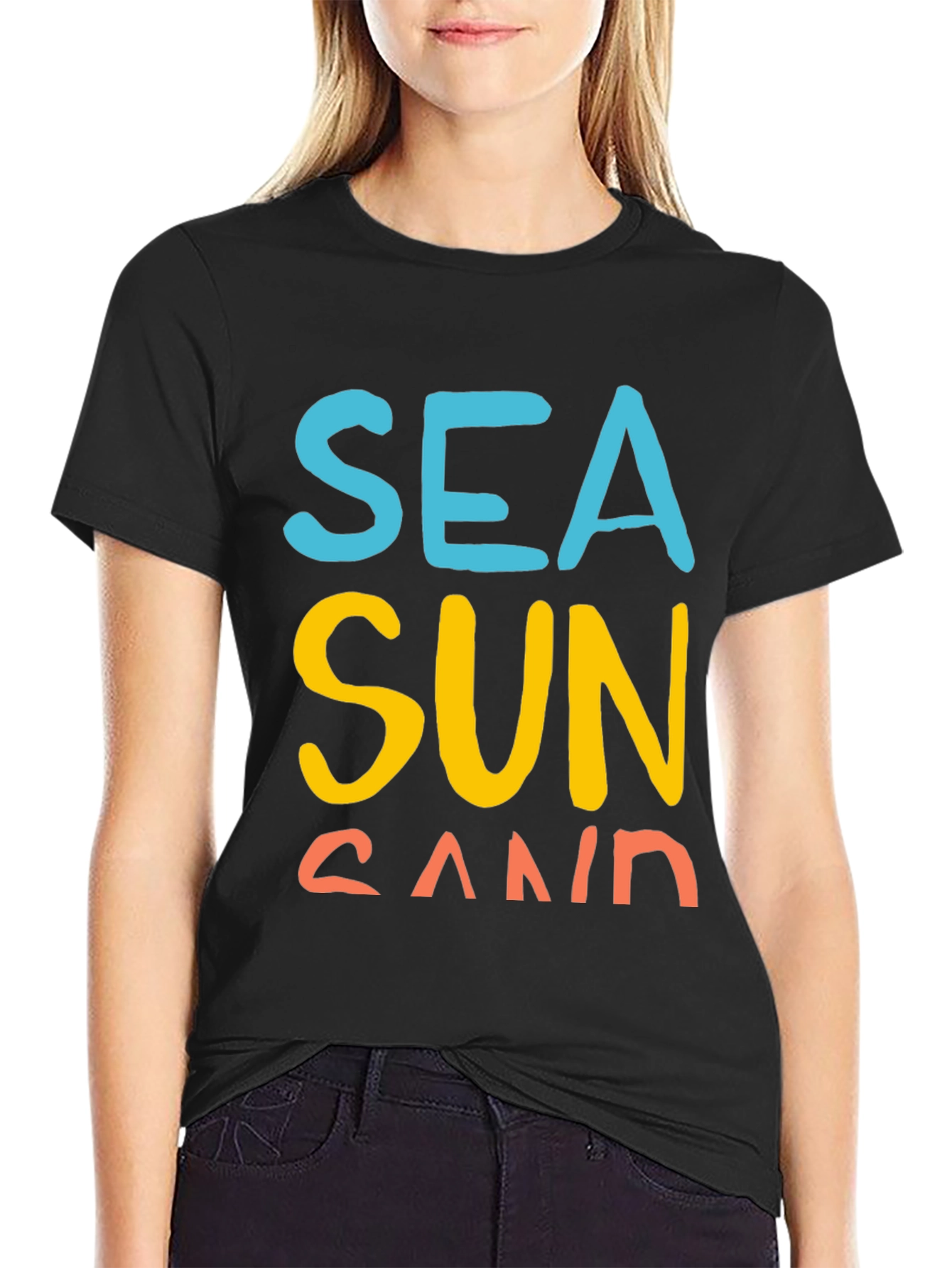 Sea Sun Sand Graphic T-Shirt - Black Casual Tee