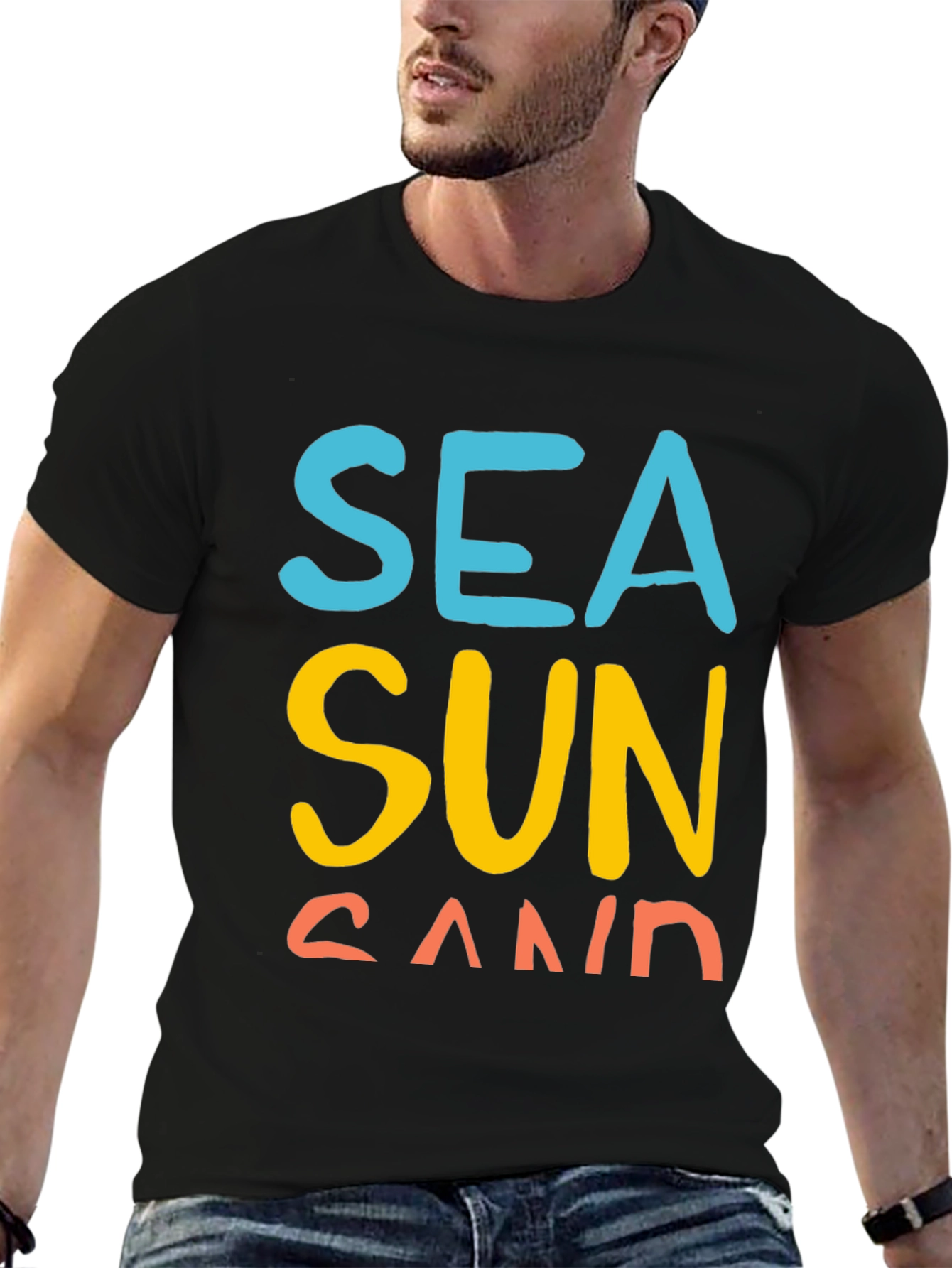 Sea Sun Sand Graphic T-Shirt - Black Casual Tee