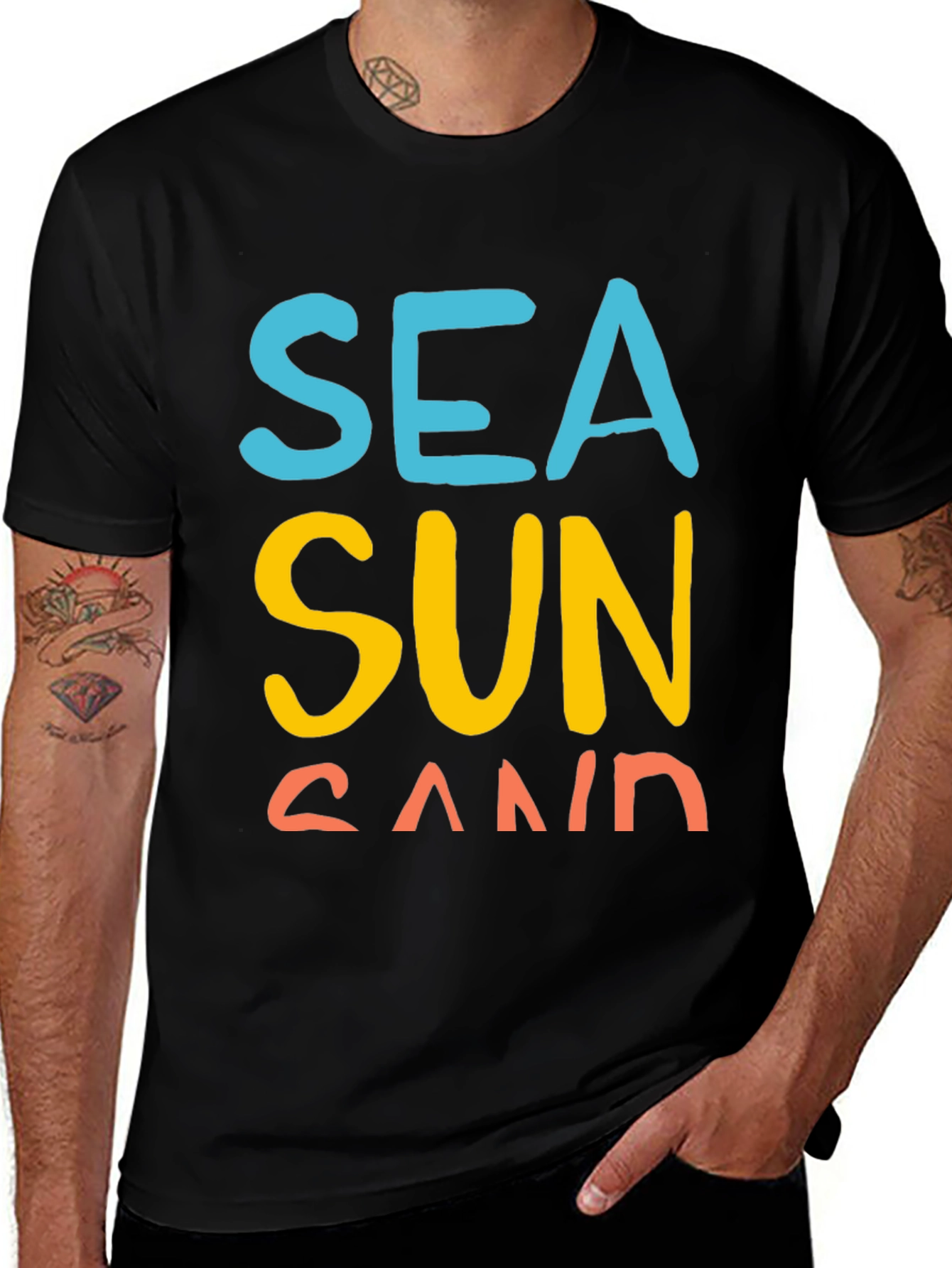 Sea Sun Sand Graphic T-Shirt - Black Casual Tee