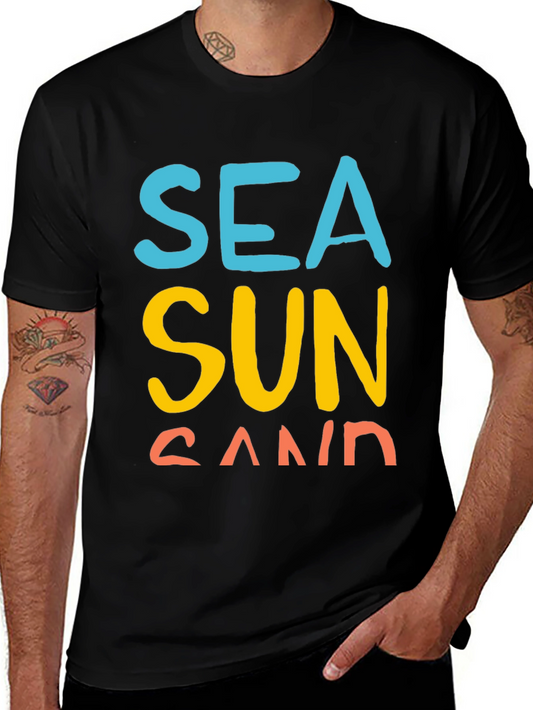 Sea Sun Sand Graphic T-Shirt - Black Casual Tee