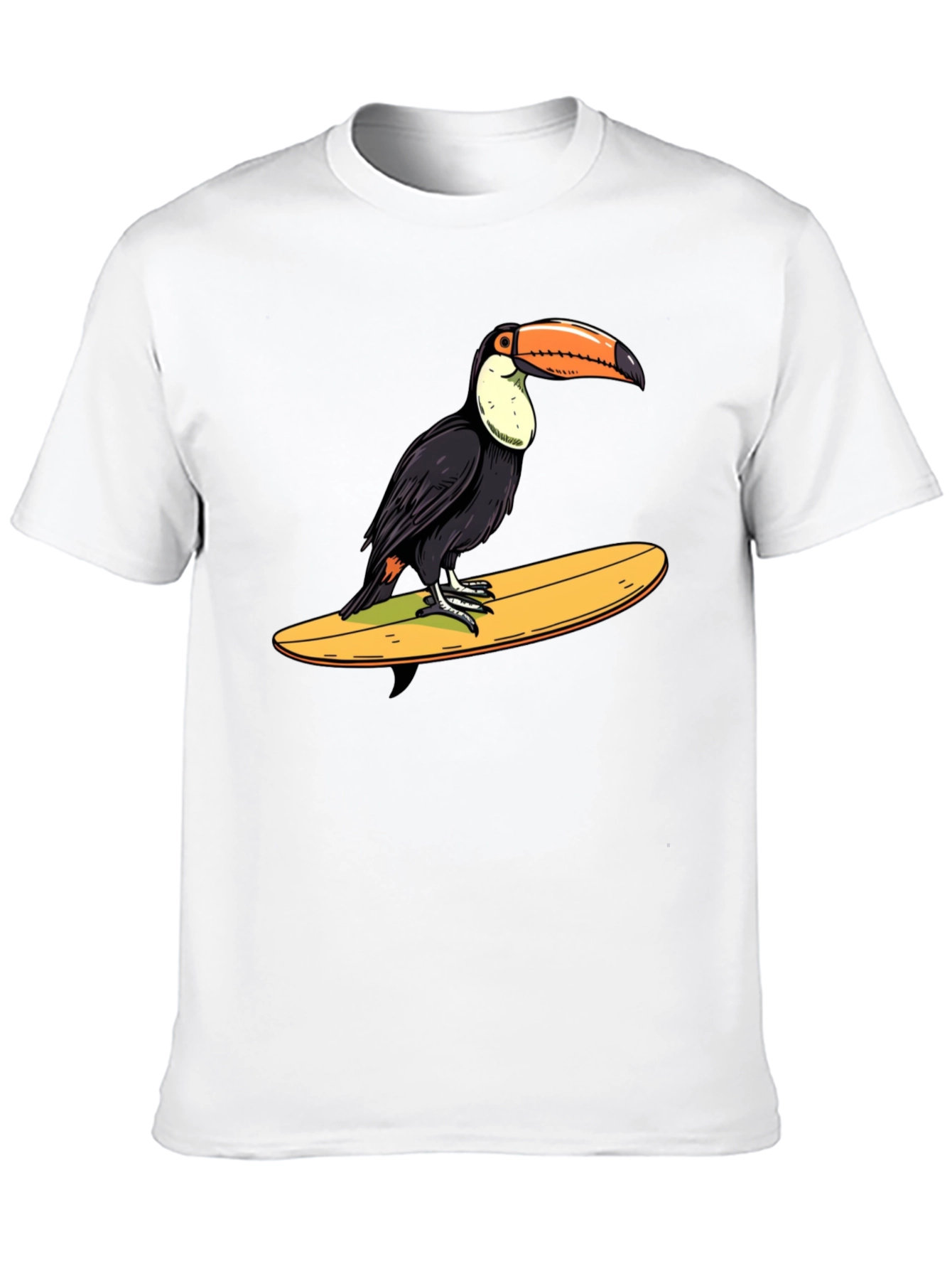 Toucan Surfing Graphic Tee - Black Cotton T-Shirt