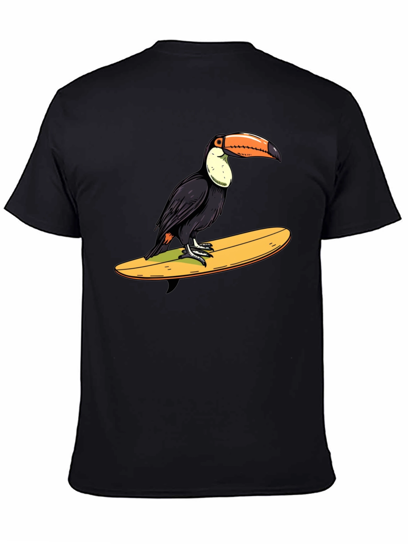 Toucan Surfing Graphic Tee - Black Cotton T-Shirt
