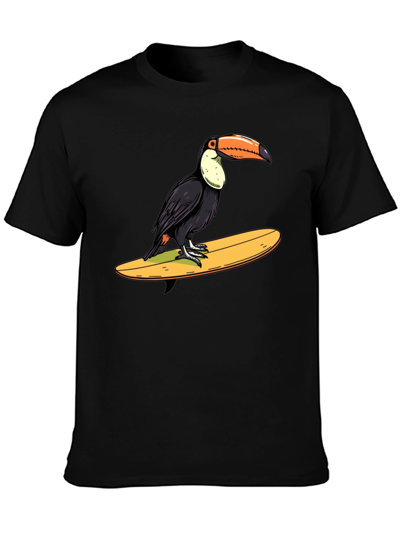 Toucan Surfing Graphic Tee - Black Cotton T-Shirt