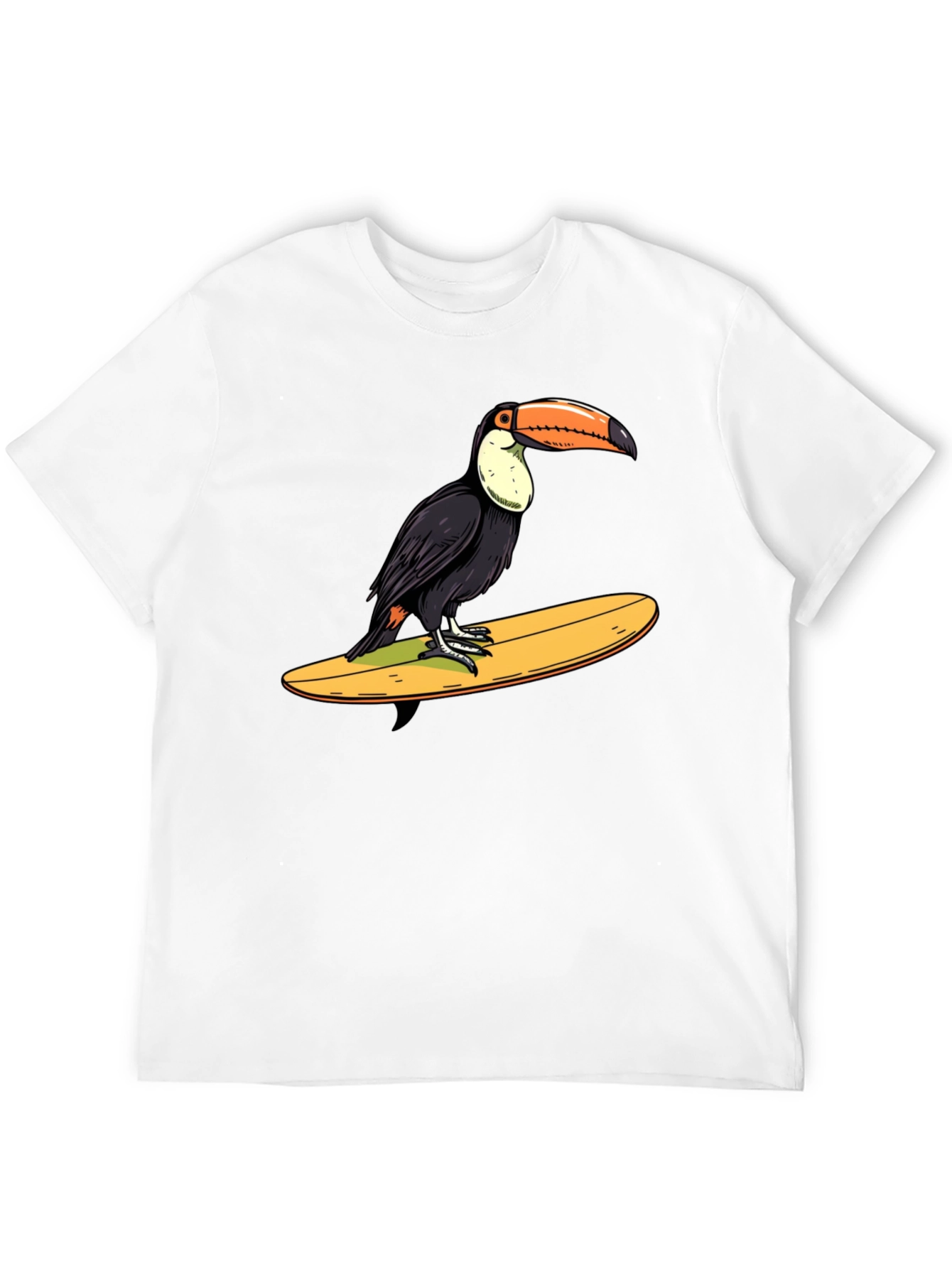 Toucan Surfing Graphic Tee - Black Cotton T-Shirt