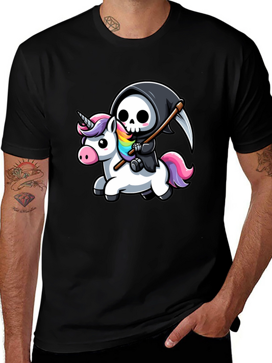 Grim Reaper Unicorn T-Shirt - Cute Cartoon Style