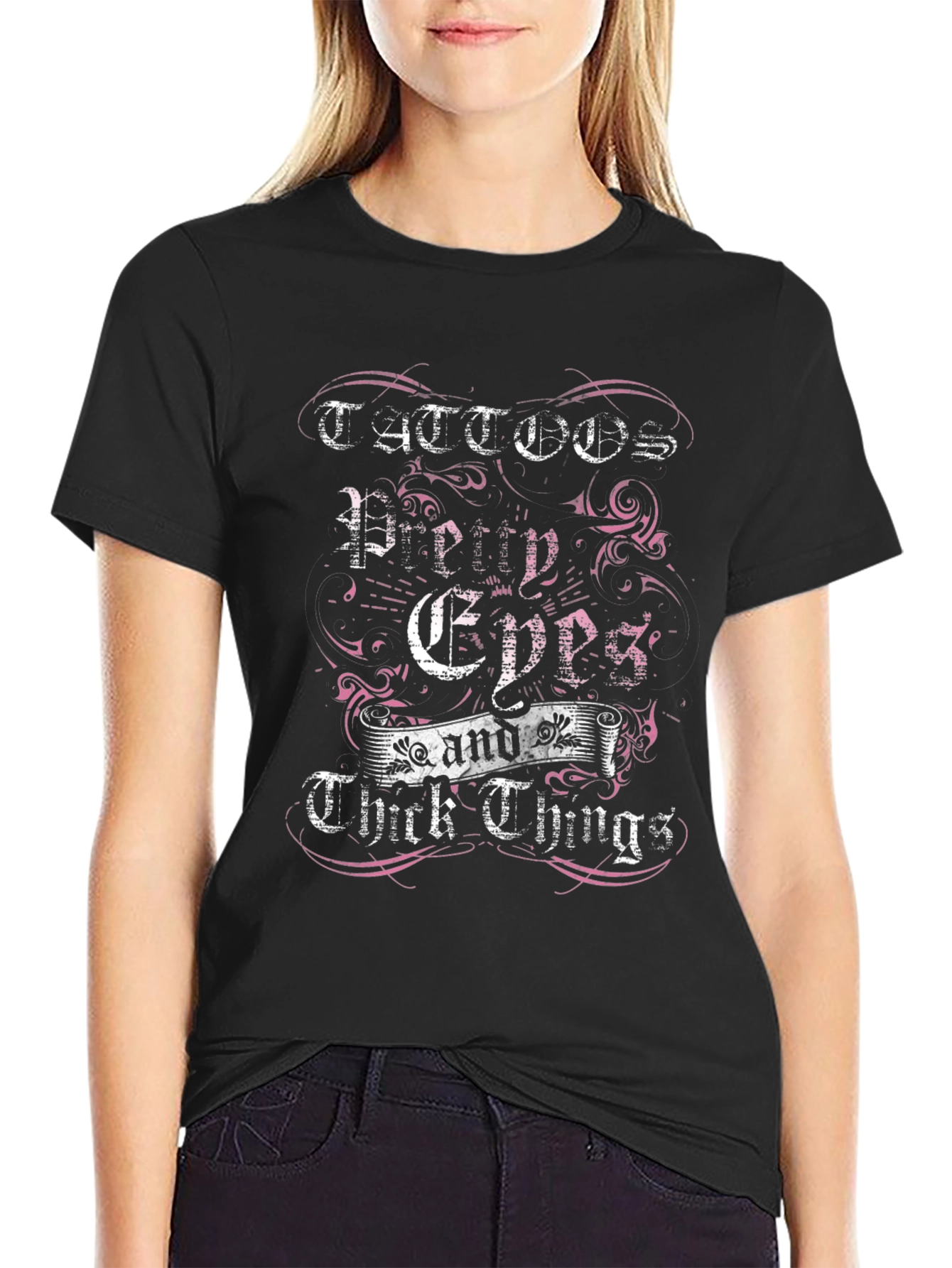 Tattoos Pretty Eyes & Thick Things Black Graphic Tee