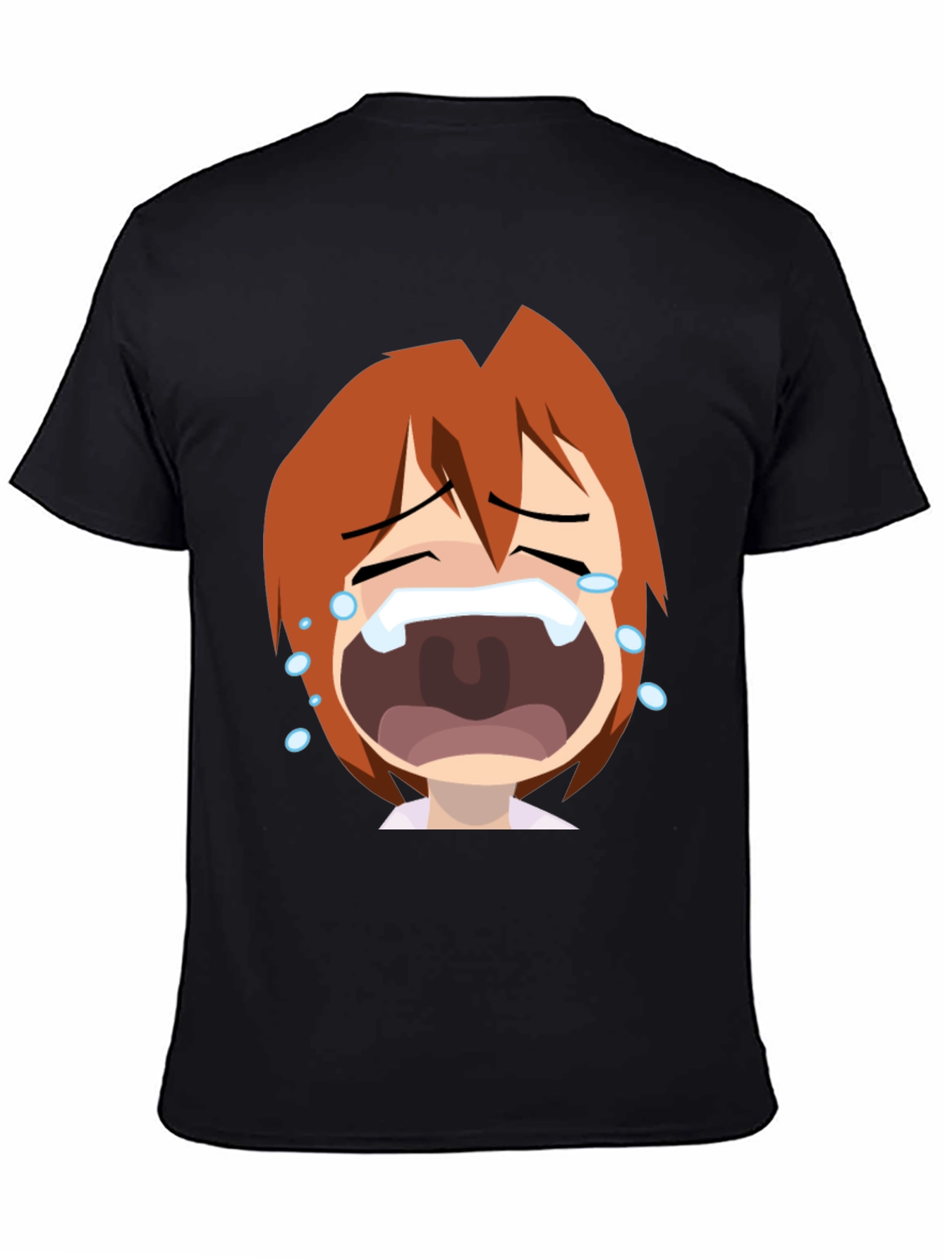 Anime Crying Face Graphic Tee - Black Unisex T-Shirt