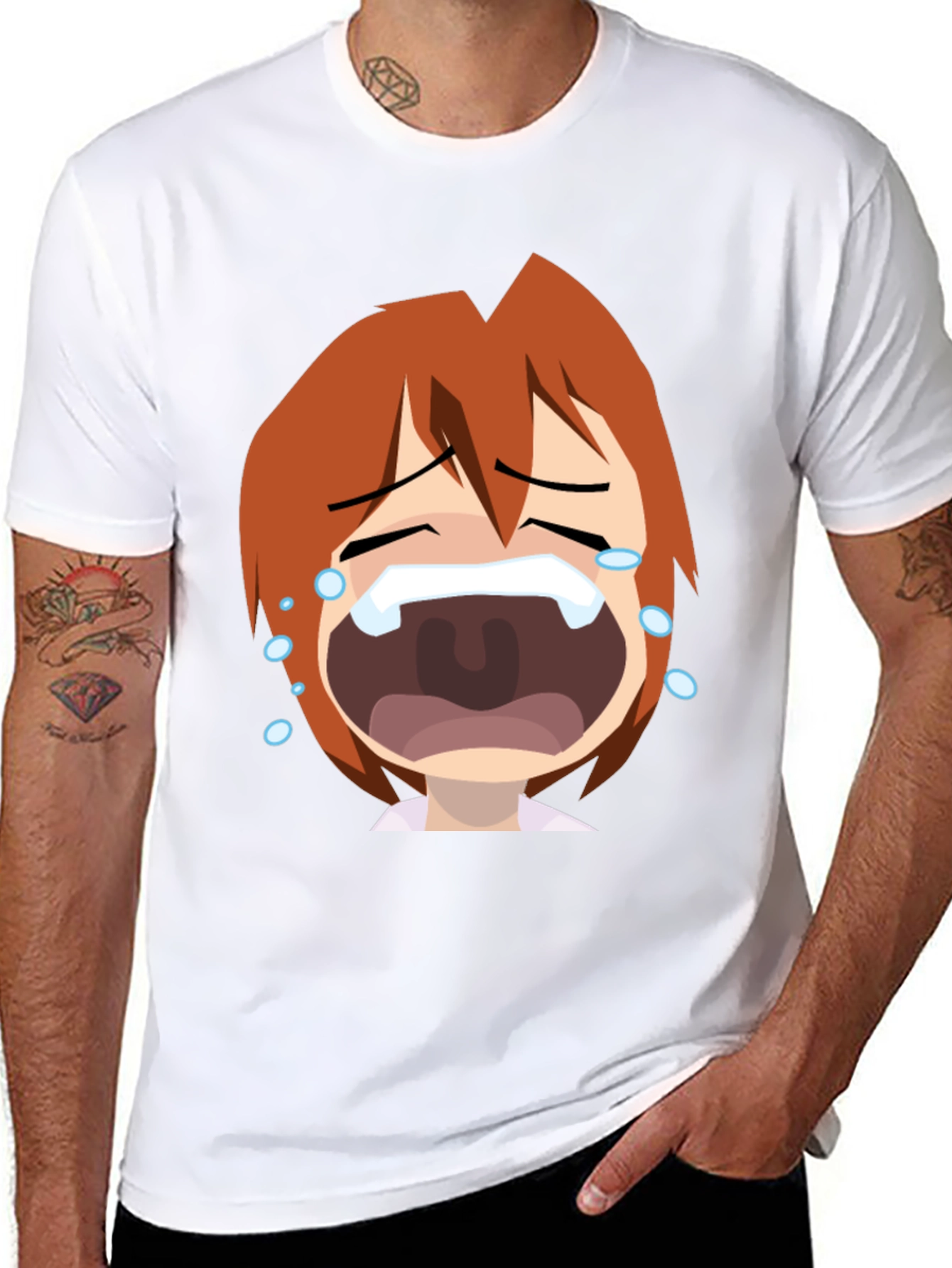 Anime Crying Face Graphic Tee - Black Unisex T-Shirt