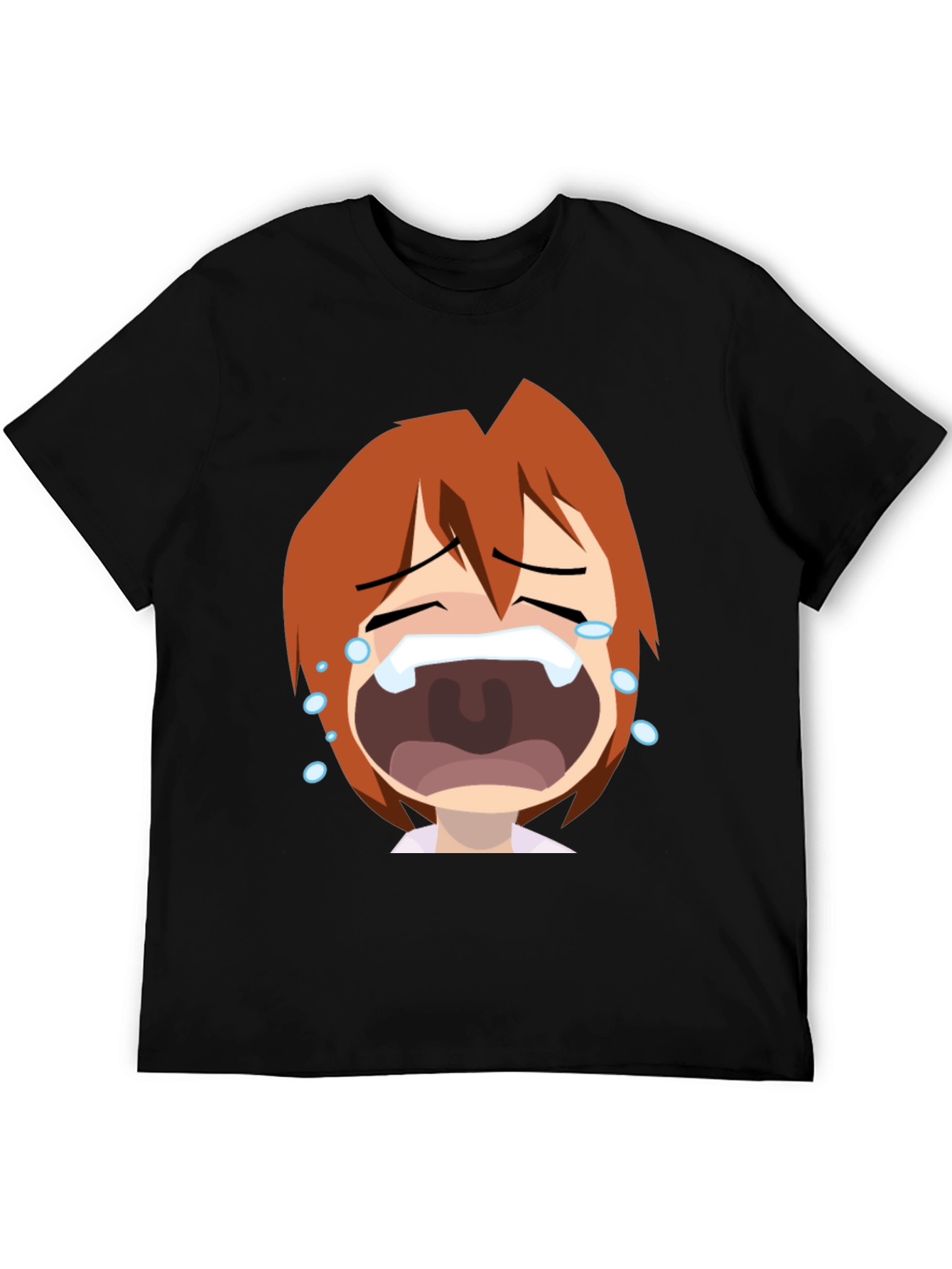Anime Crying Face Graphic Tee - Black Unisex T-Shirt