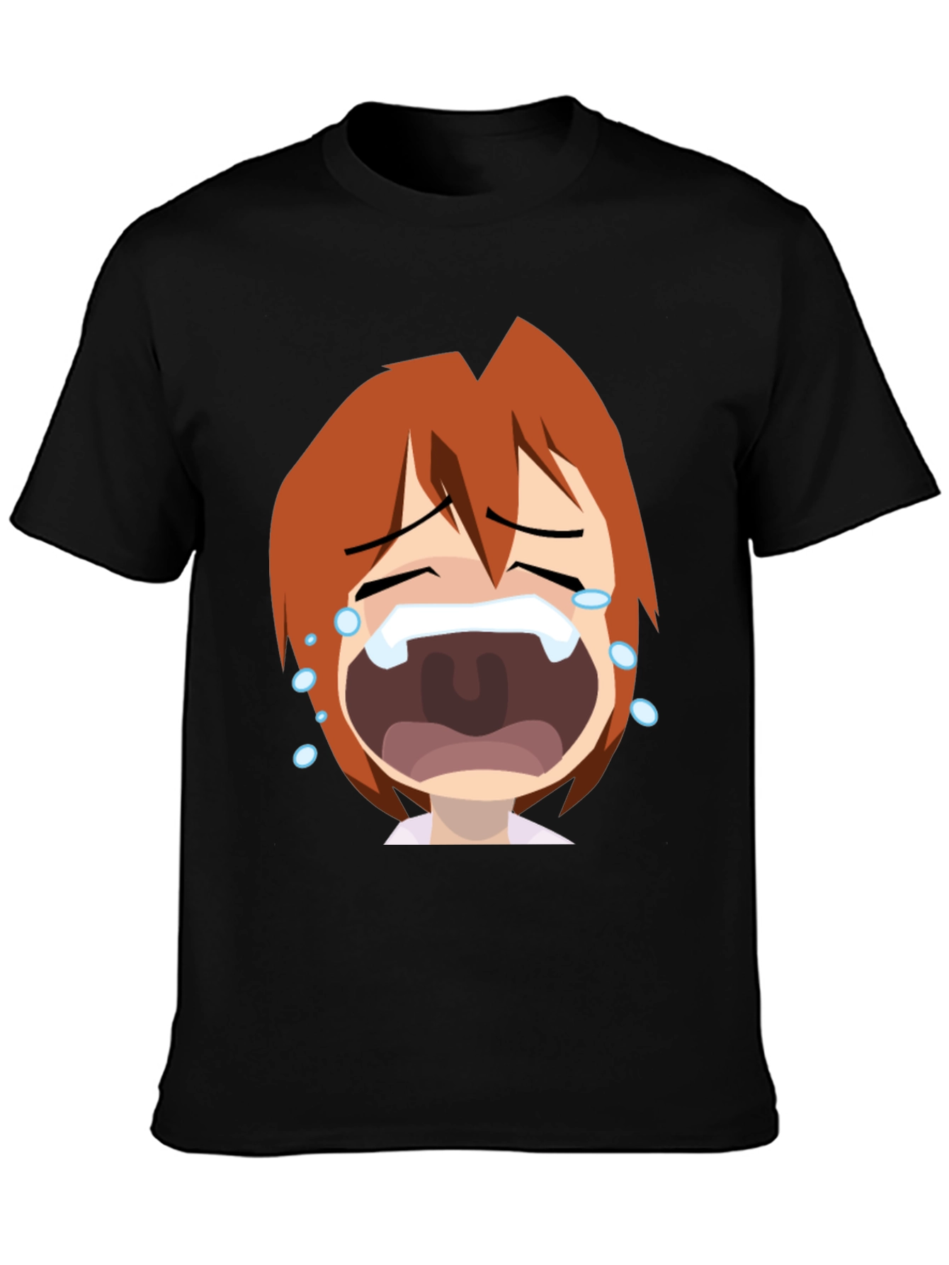 Anime Crying Face Graphic Tee - Black Unisex T-Shirt