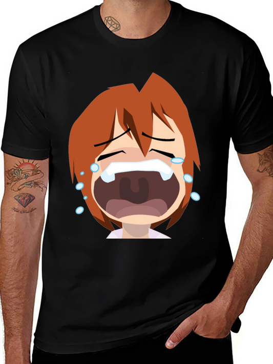 Anime Crying Face Graphic Tee - Black Unisex T-Shirt