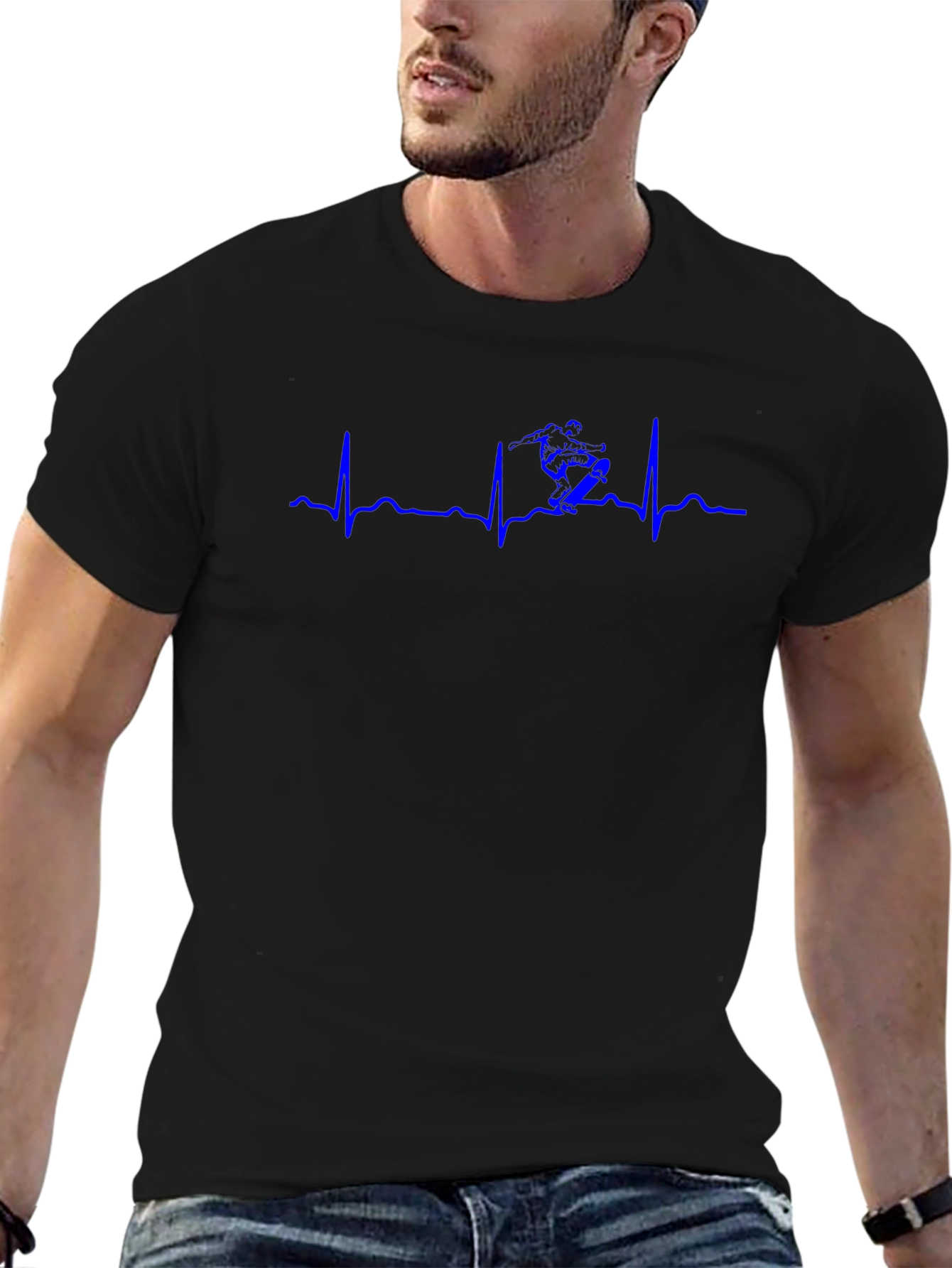 Ski Heartbeat T-Shirt - Black Cotton Tee