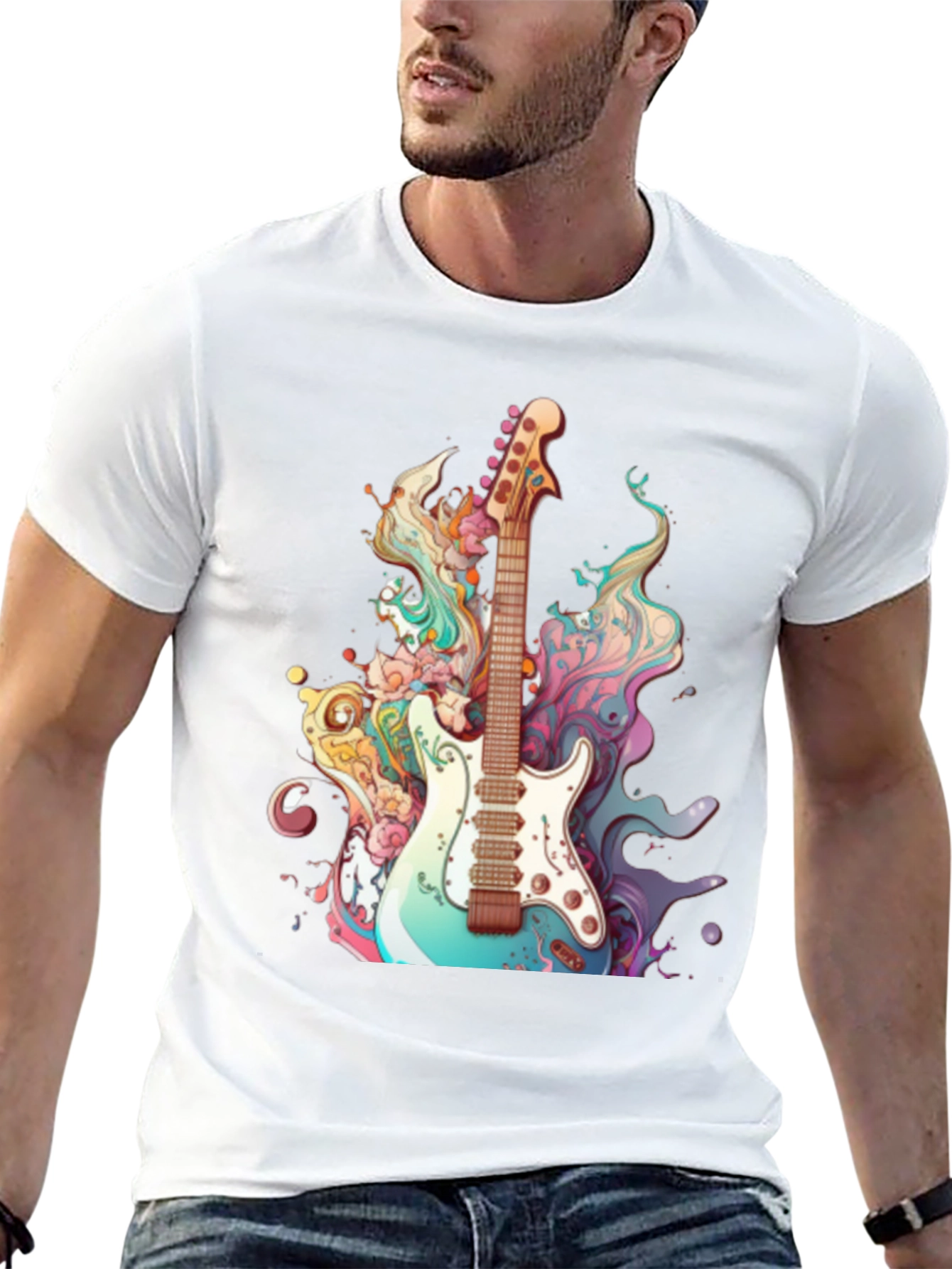 Electric Guitar Art Graphic Tee - Black