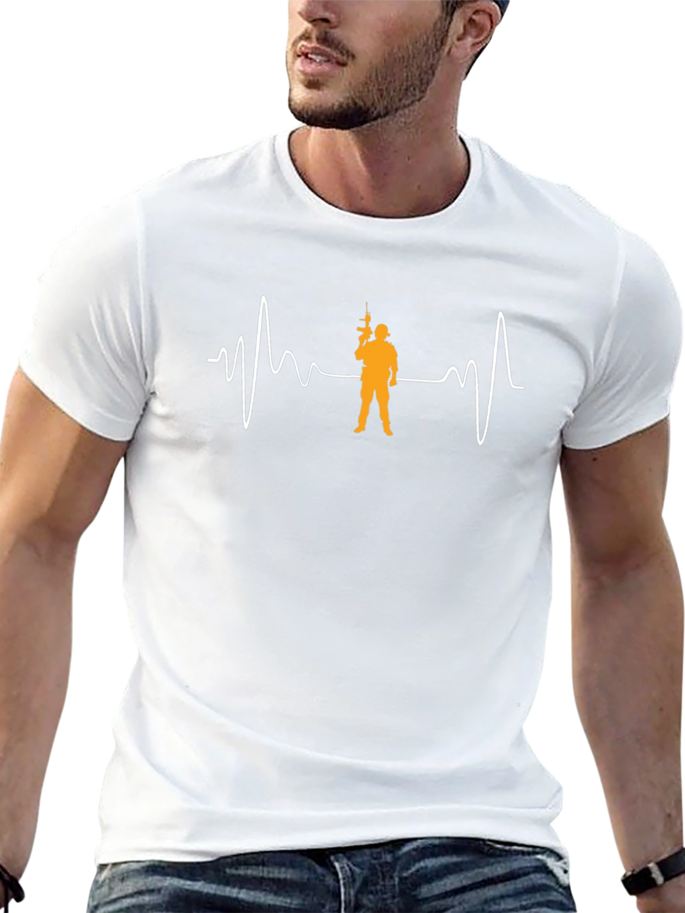 Black T-Shirt with Soldier Heartbeat Design