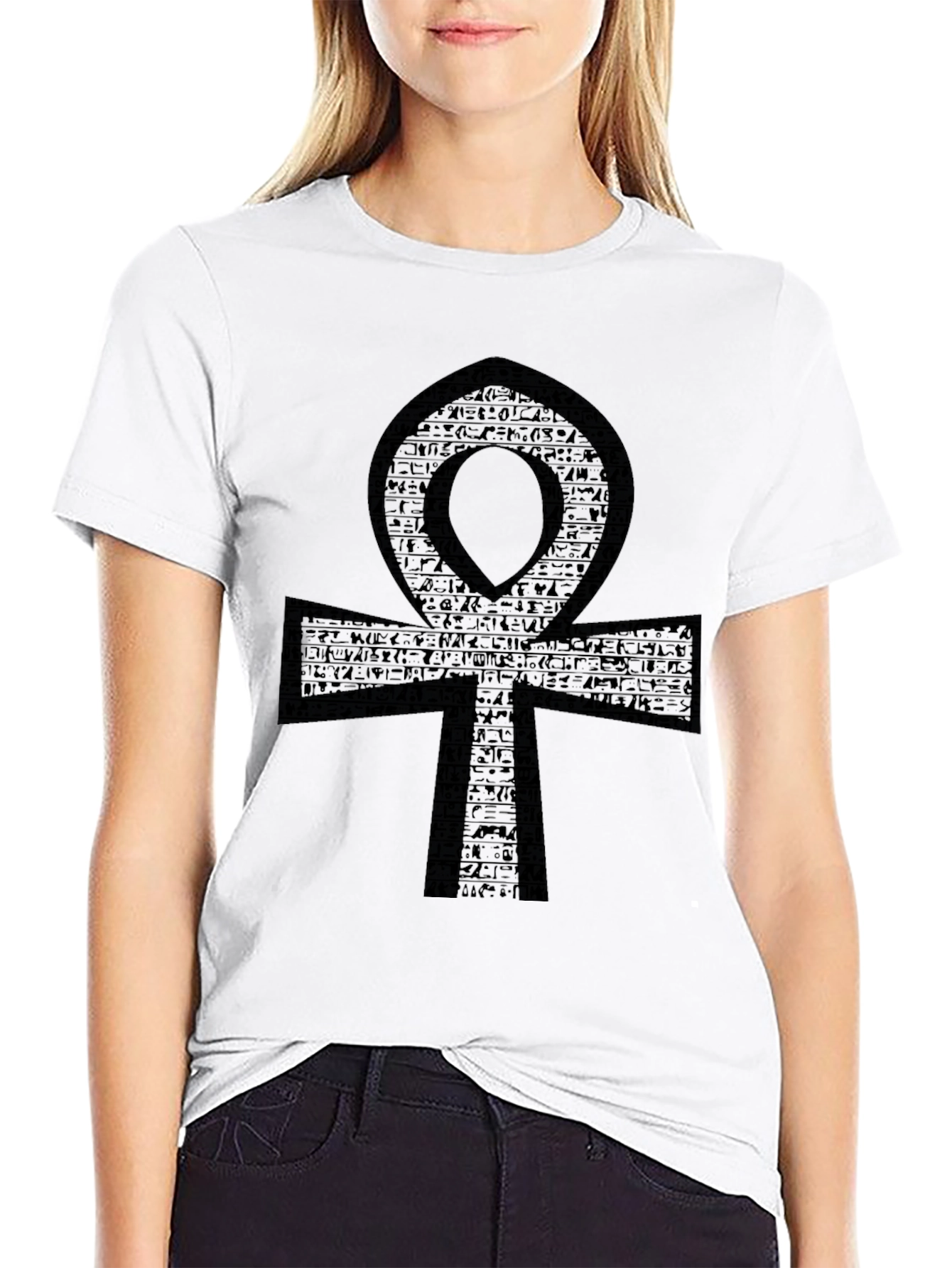 Ankh Hieroglyph Graphic Tee - Black Cotton Comfort