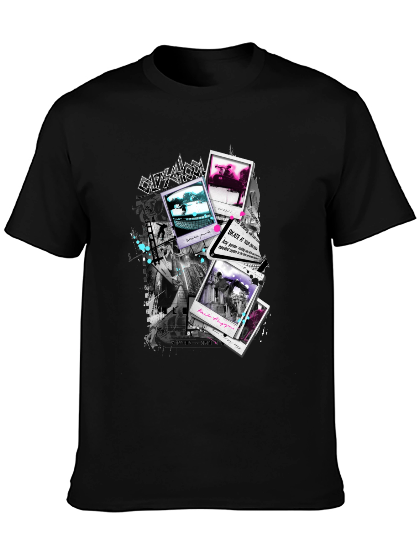 Skate Photos Graphic Print Black T-Shirt