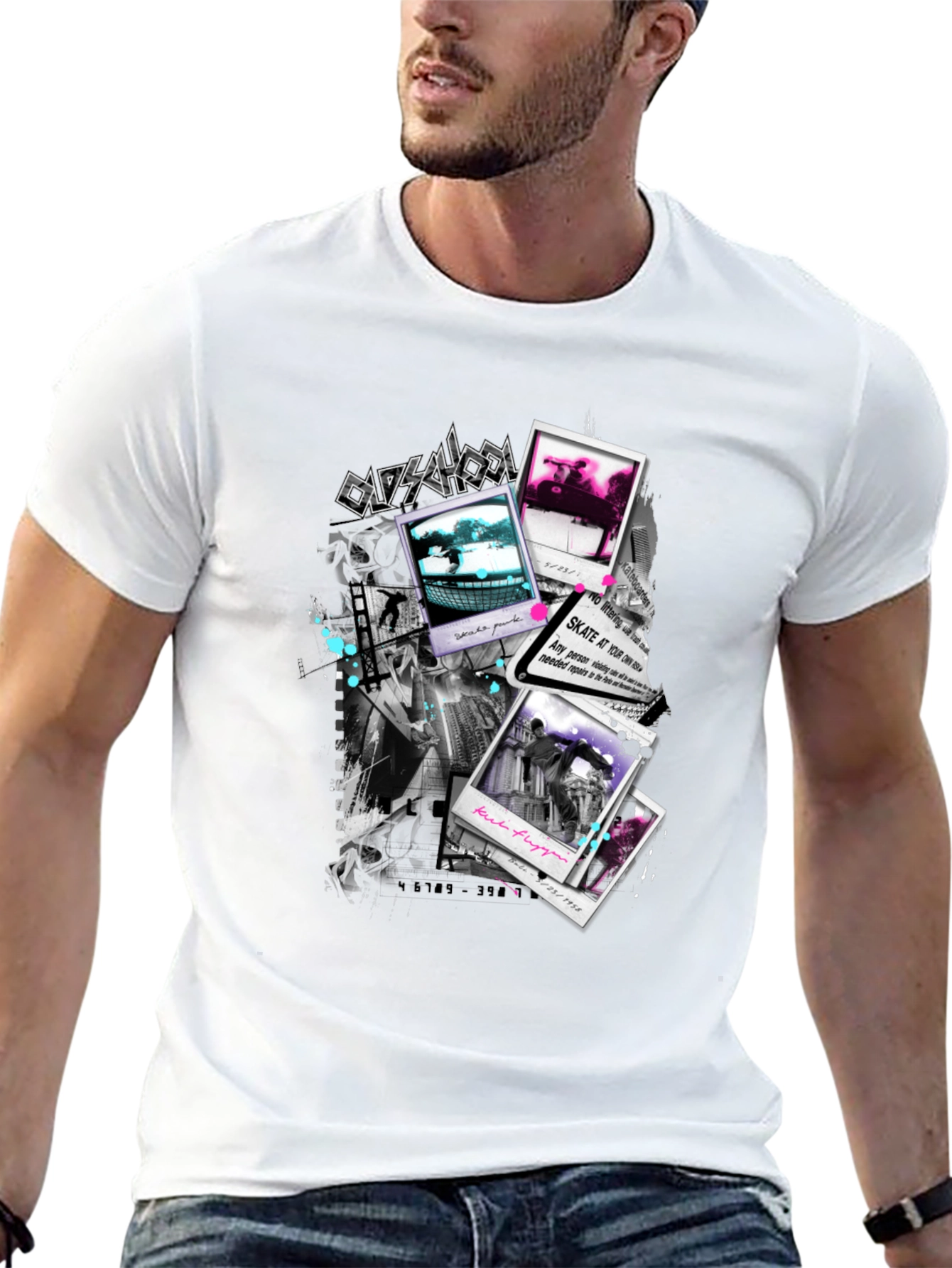 Skate Photos Graphic Print Black T-Shirt