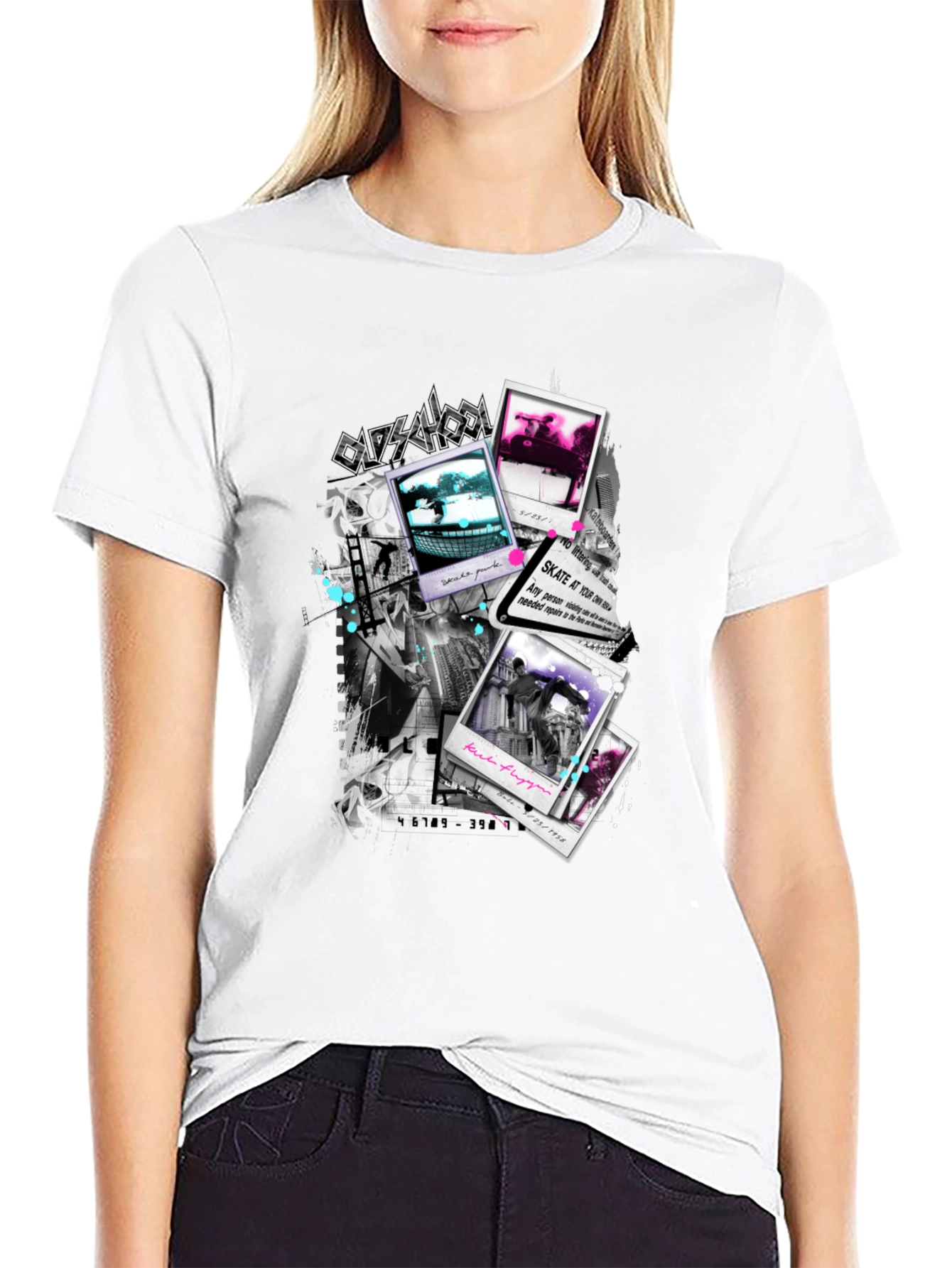 Skate Photos Graphic Print Black T-Shirt