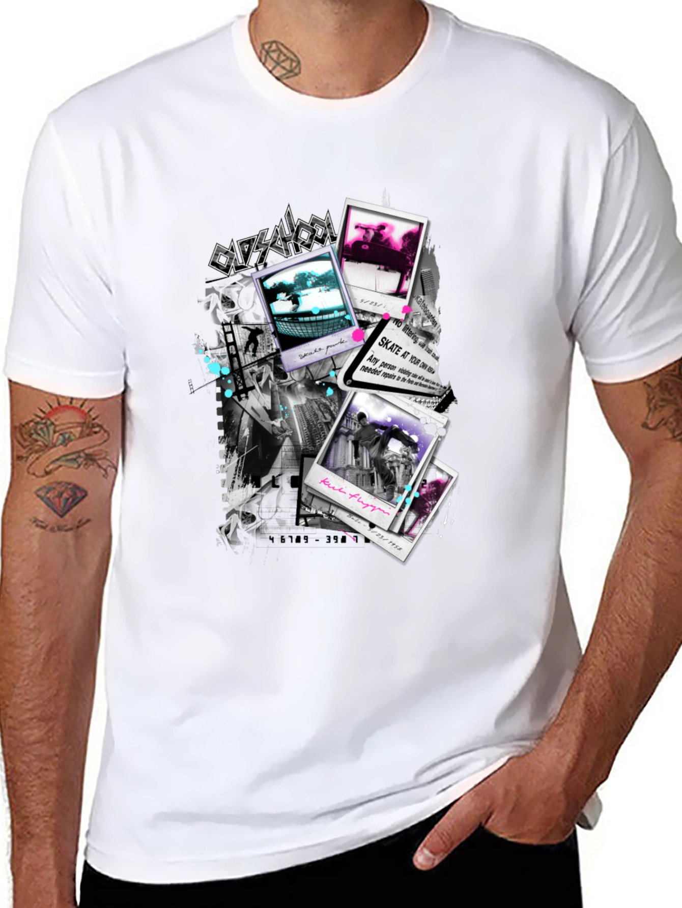 Skate Photos Graphic Print Black T-Shirt