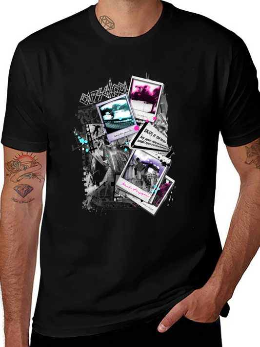 Skate Photos Graphic Print Black T-Shirt