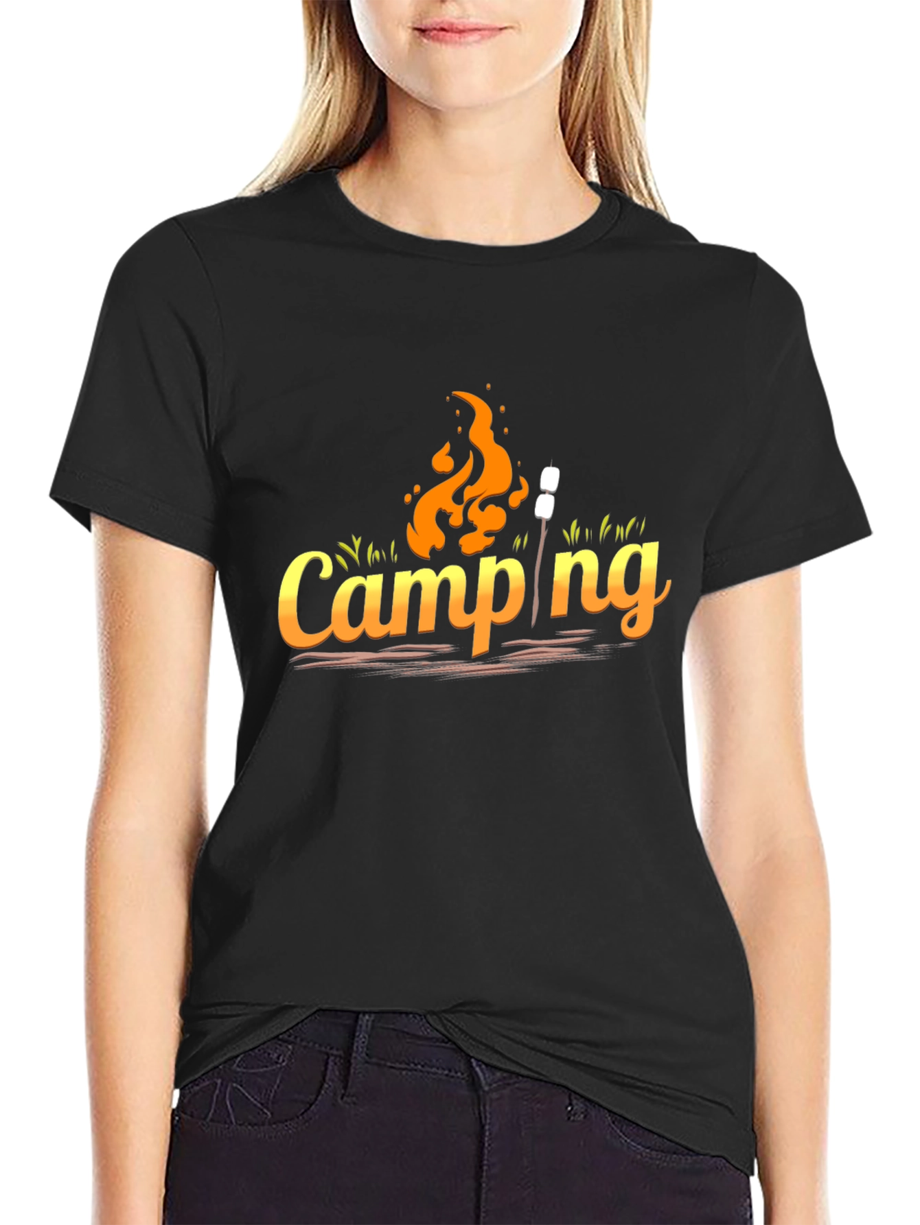 Camping Graphic Tee - Black Cotton Casual Top