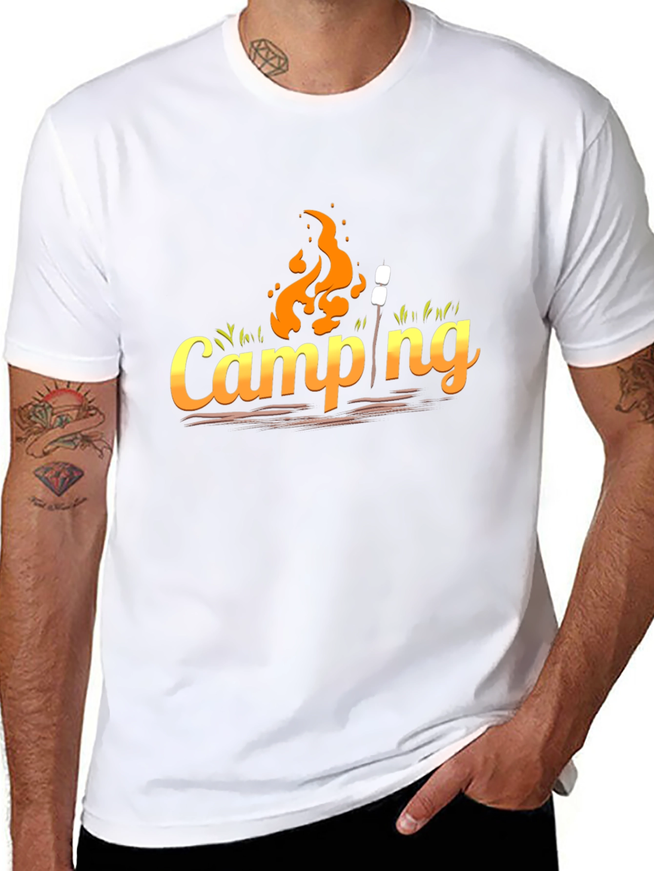 Camping Graphic Tee - Black Cotton Casual Top