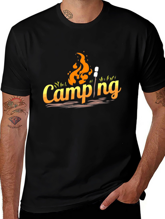 Camping Graphic Tee - Black Cotton Casual Top
