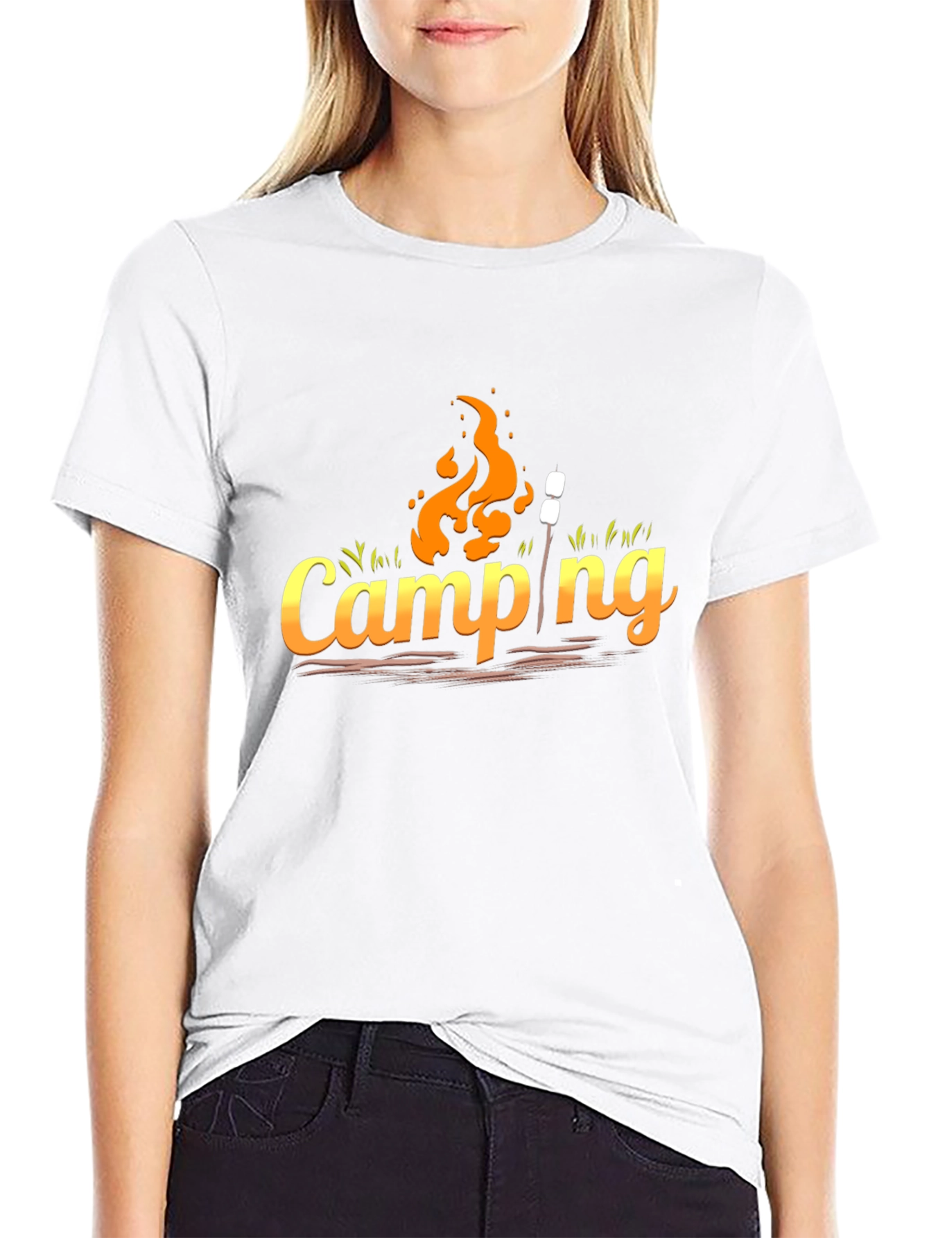 Camping Graphic Tee - Black Cotton Casual Top